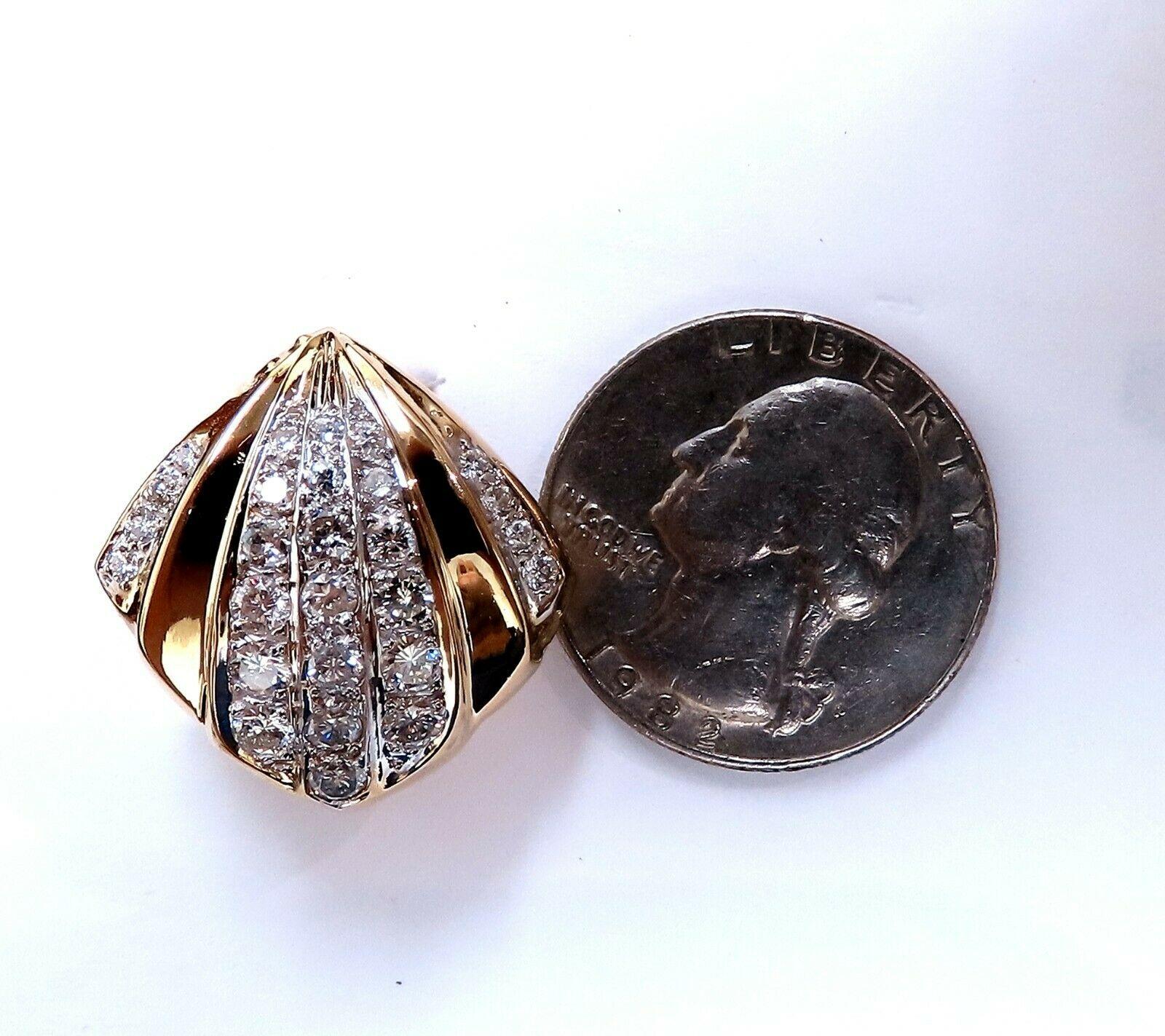 Round Cut 2ct. Natural Round Diamond Shell Crest Clip Earrings 14kt For Sale