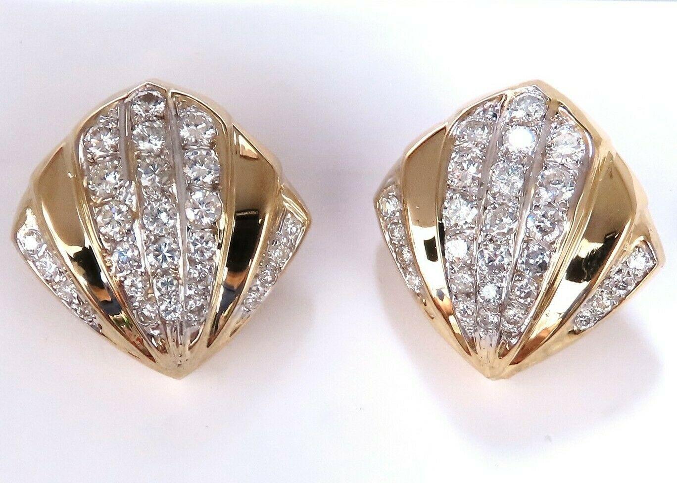 2ct. Natural Round Diamond Shell Crest Clip Earrings 14kt In New Condition For Sale In New York, NY