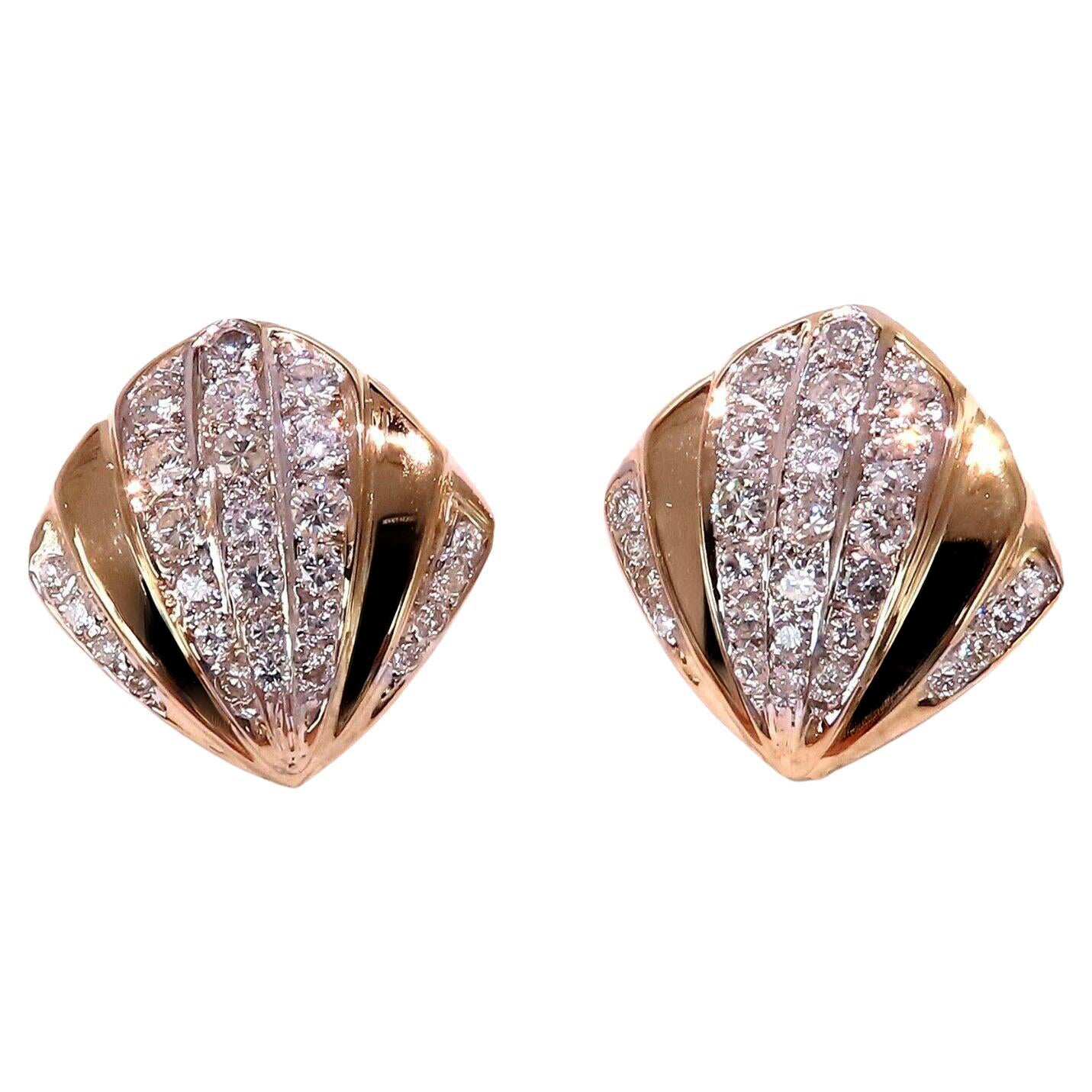 2ct. Natural Round Diamond Shell Crest Clip Earrings 14kt*