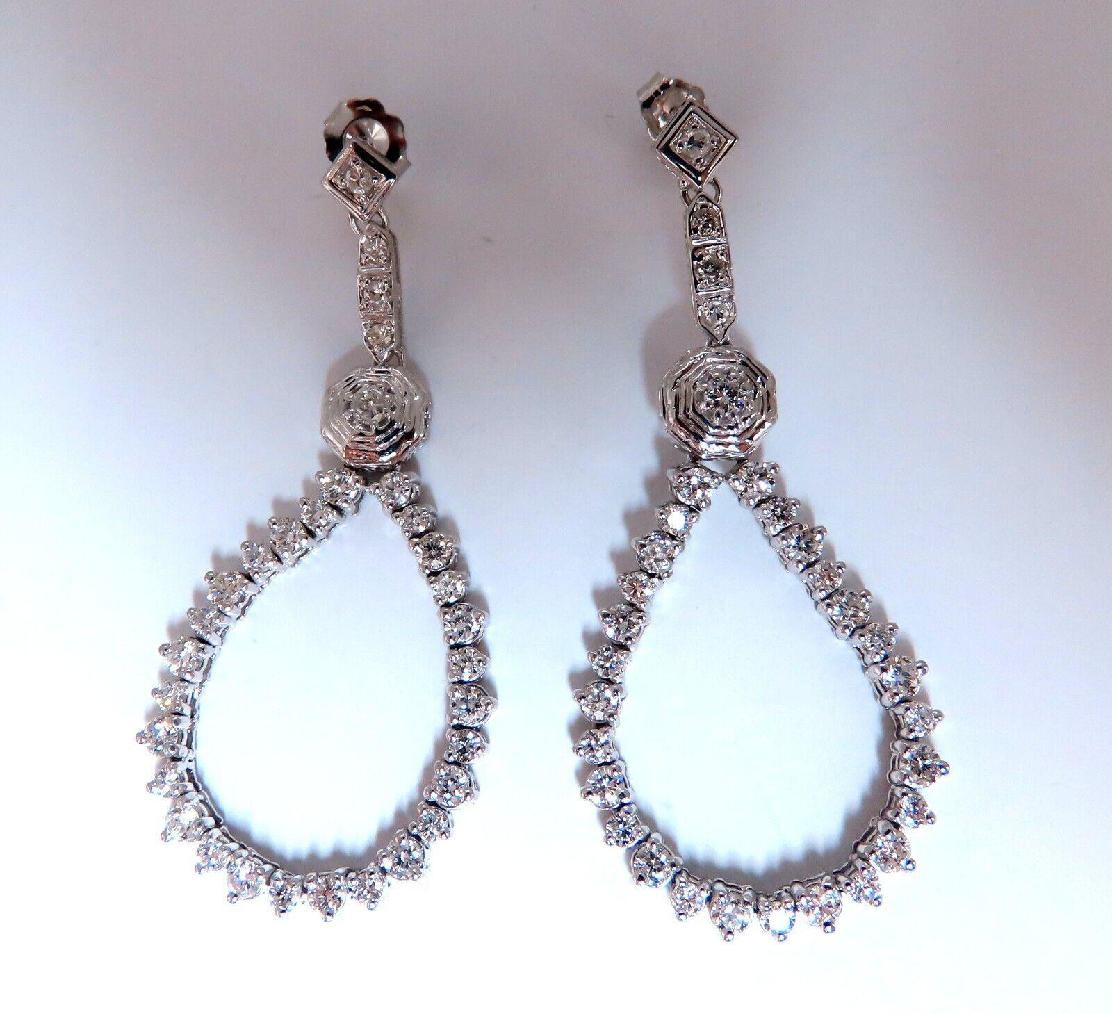 Round Cut 2 Carat Natural Round Diamonds Flexible Dangle Earrings 14 Karat Gold For Sale