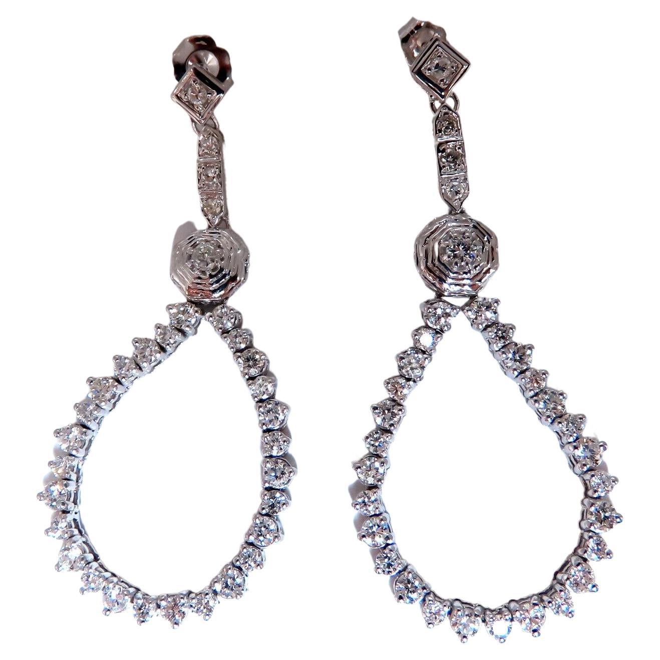 2 Carat Natural Round Diamonds Flexible Dangle Earrings 14 Karat Gold For Sale