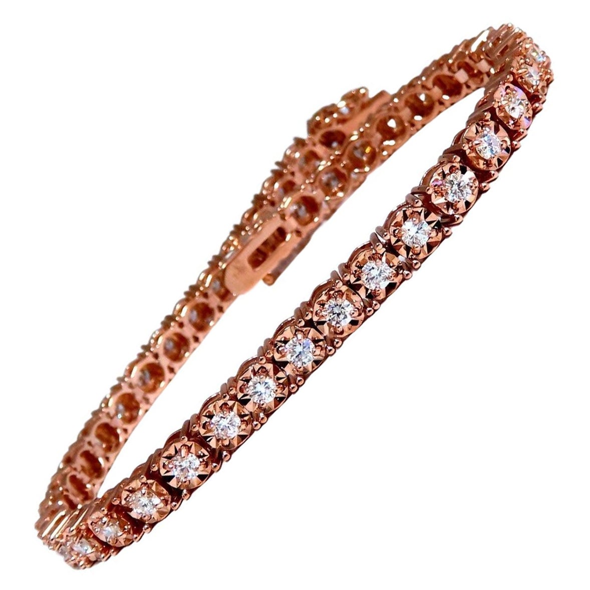 2ct. Natural Round Diamonds Tennis Bracelet Classic 14 Karat Rose Gold*