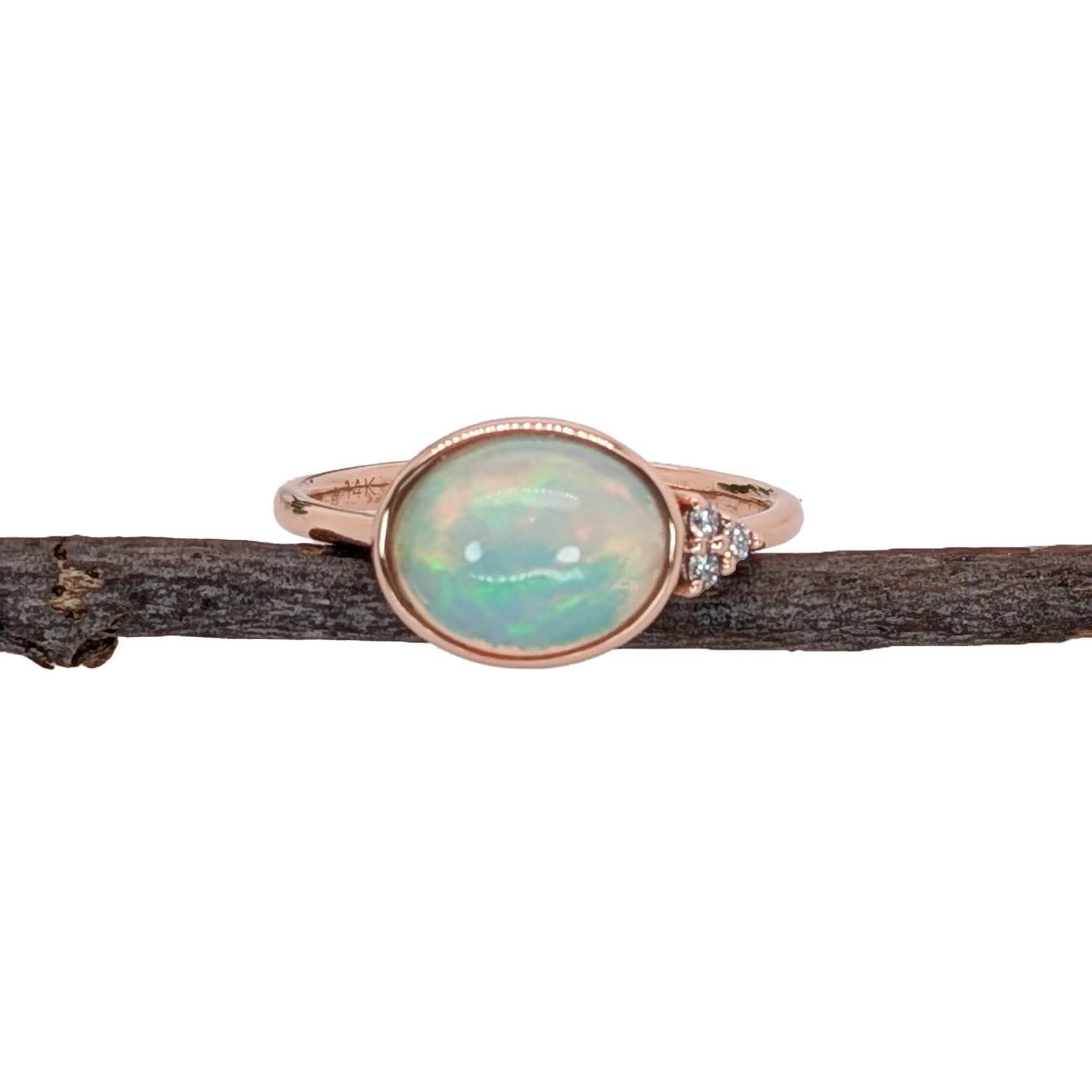 Oval Cut 2ct Opal Ring w Natural Diamond Accents in Solid 14K Yellow Gold  OV 10x8mm