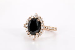 2CT Oval Black Diamond in 14K Rose Gold Diamond Ring