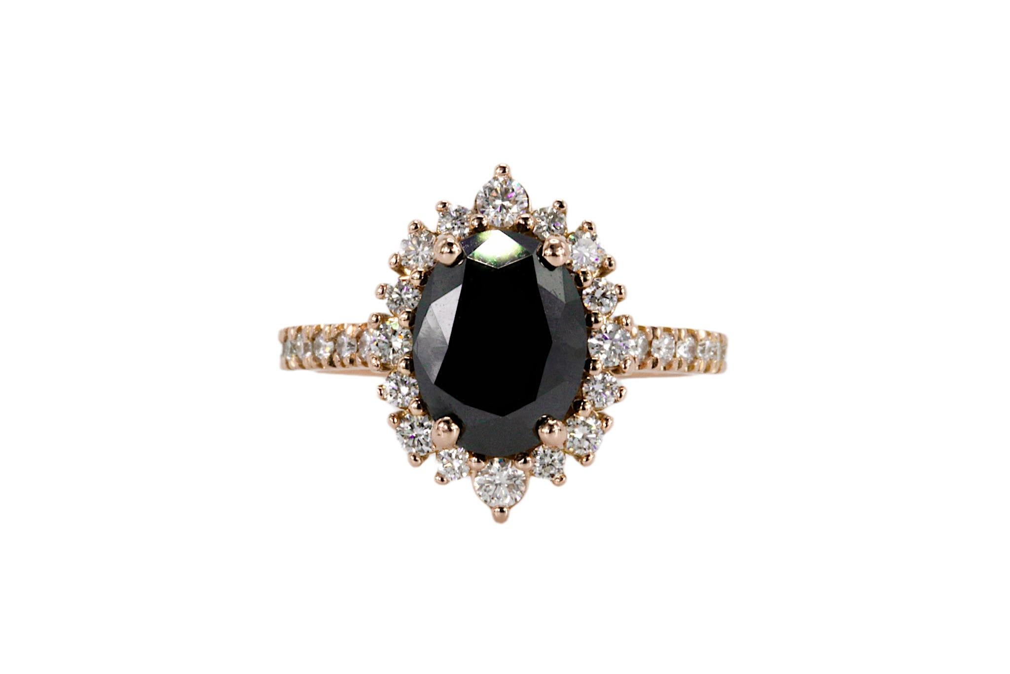 Diamantring mit zwei ovalen schwarzen Diamanten in 14 Karat Roségold