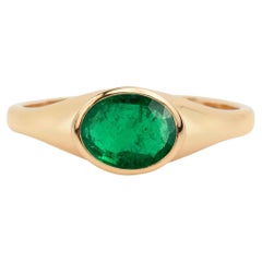 Bague chevalière en or massif 18 carats de 2 carats en émeraude naturelle ovale pour hommes et femmes