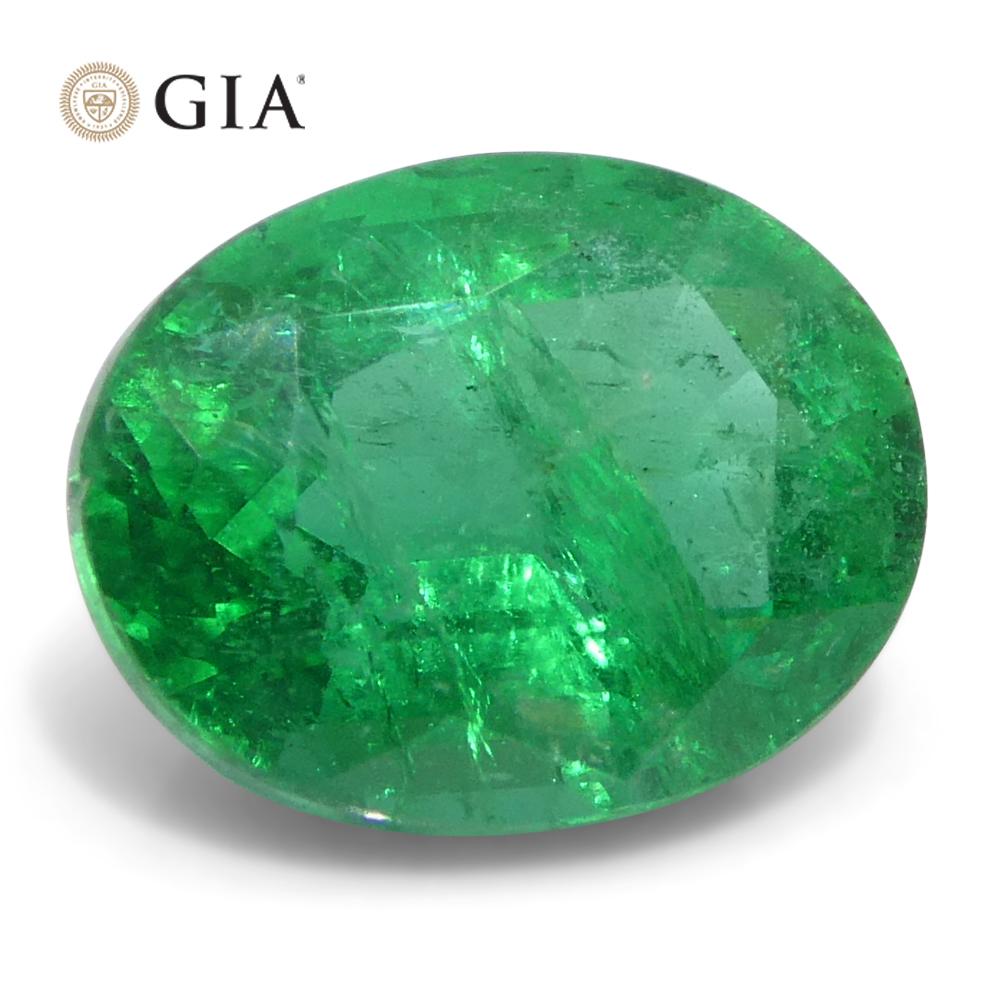Women's or Men's 2ct Oval Green Emerald GIA Certified Zambia (F2) For Sale