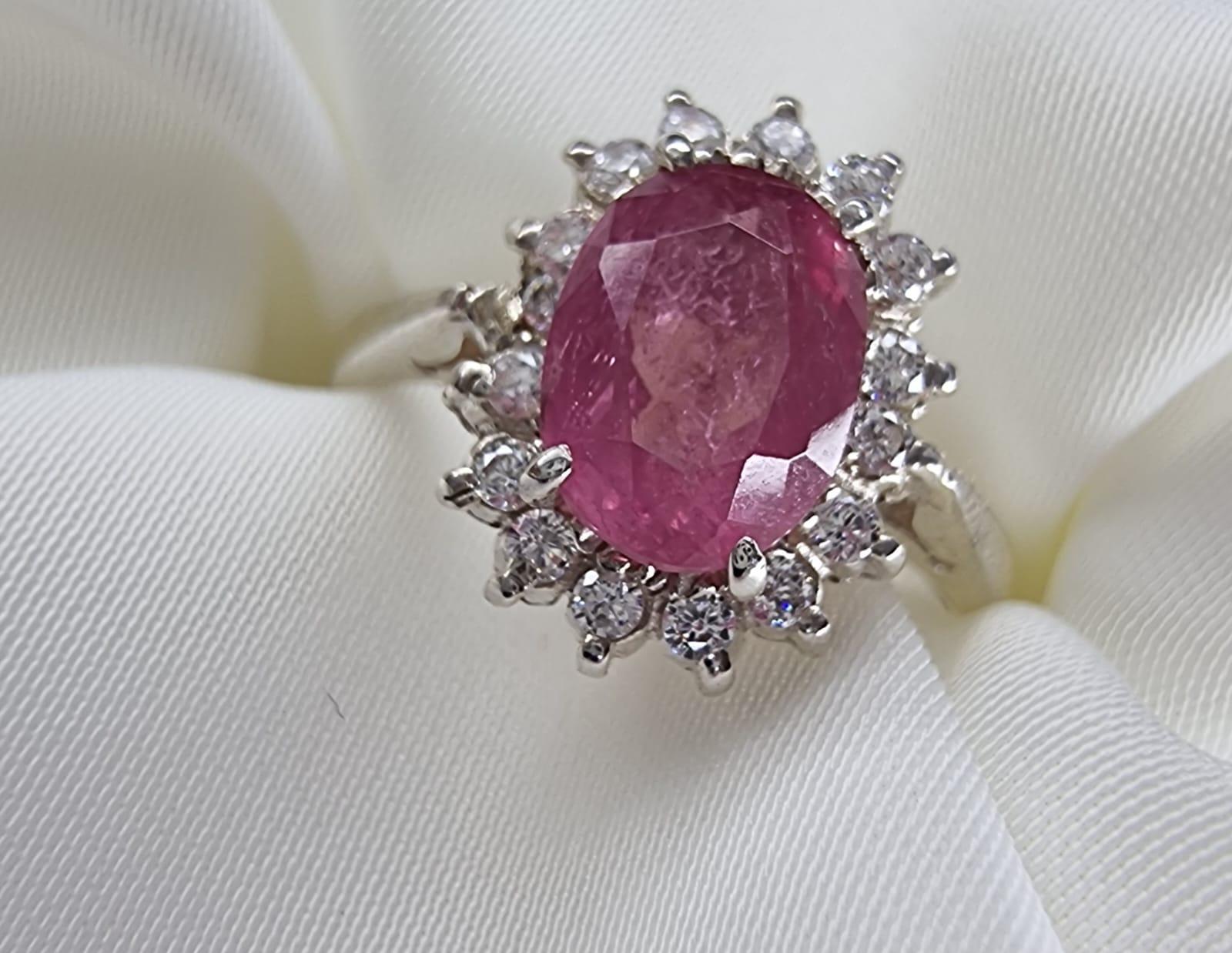 Artisan 2ct Oval Pink Natural Tourmaline Princess Ring For Sale