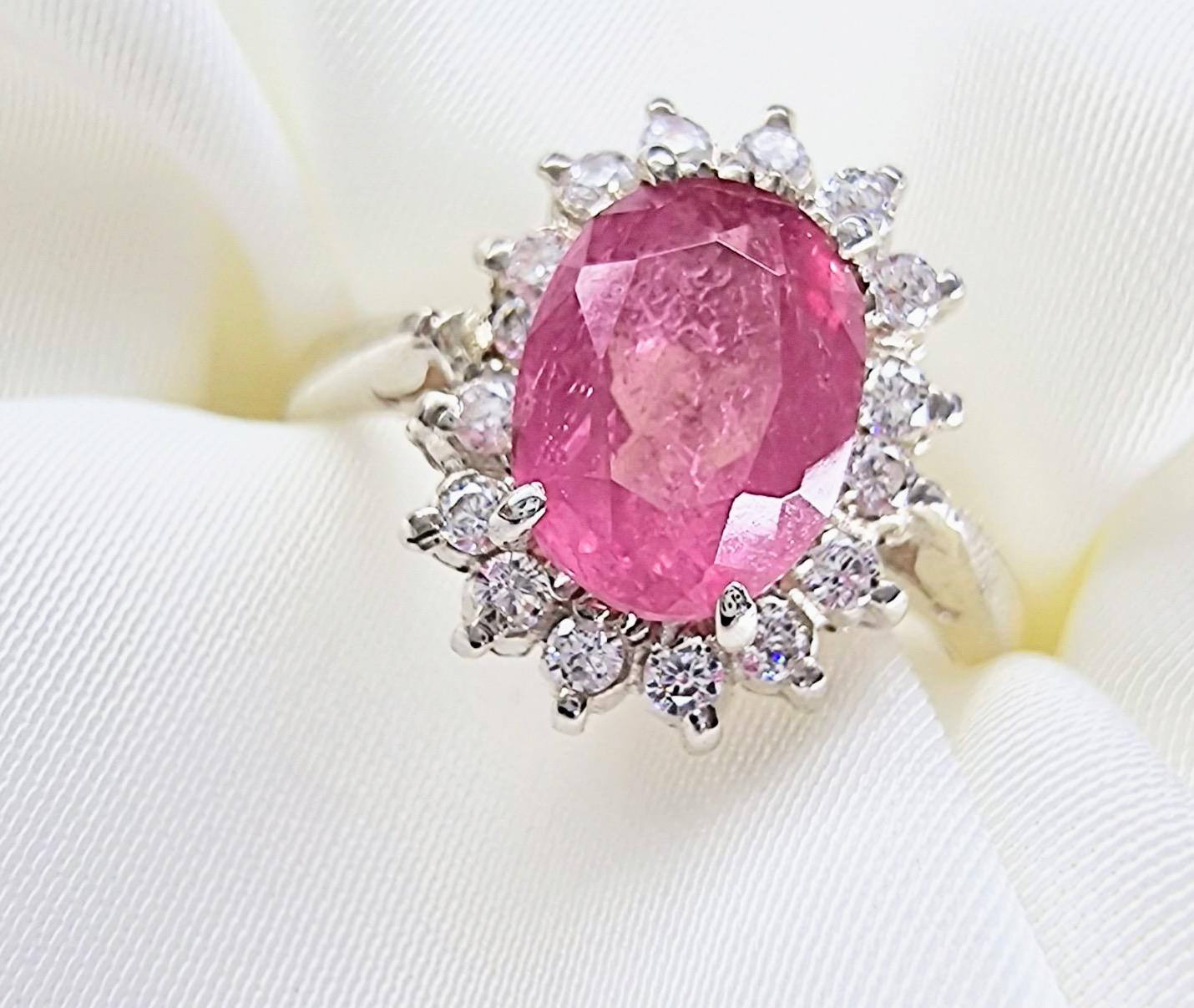 2ct Oval Pink Natural Tourmaline Princess Ring For Sale 4