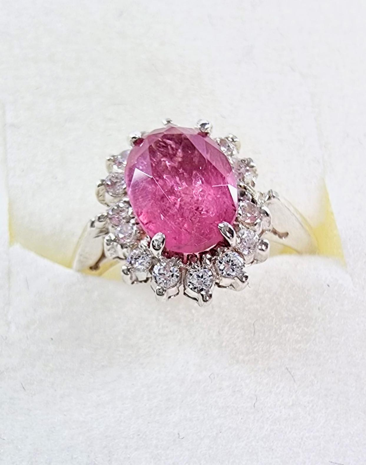 2ct Oval Pink Natural Tourmaline Princess Ring For Sale 5