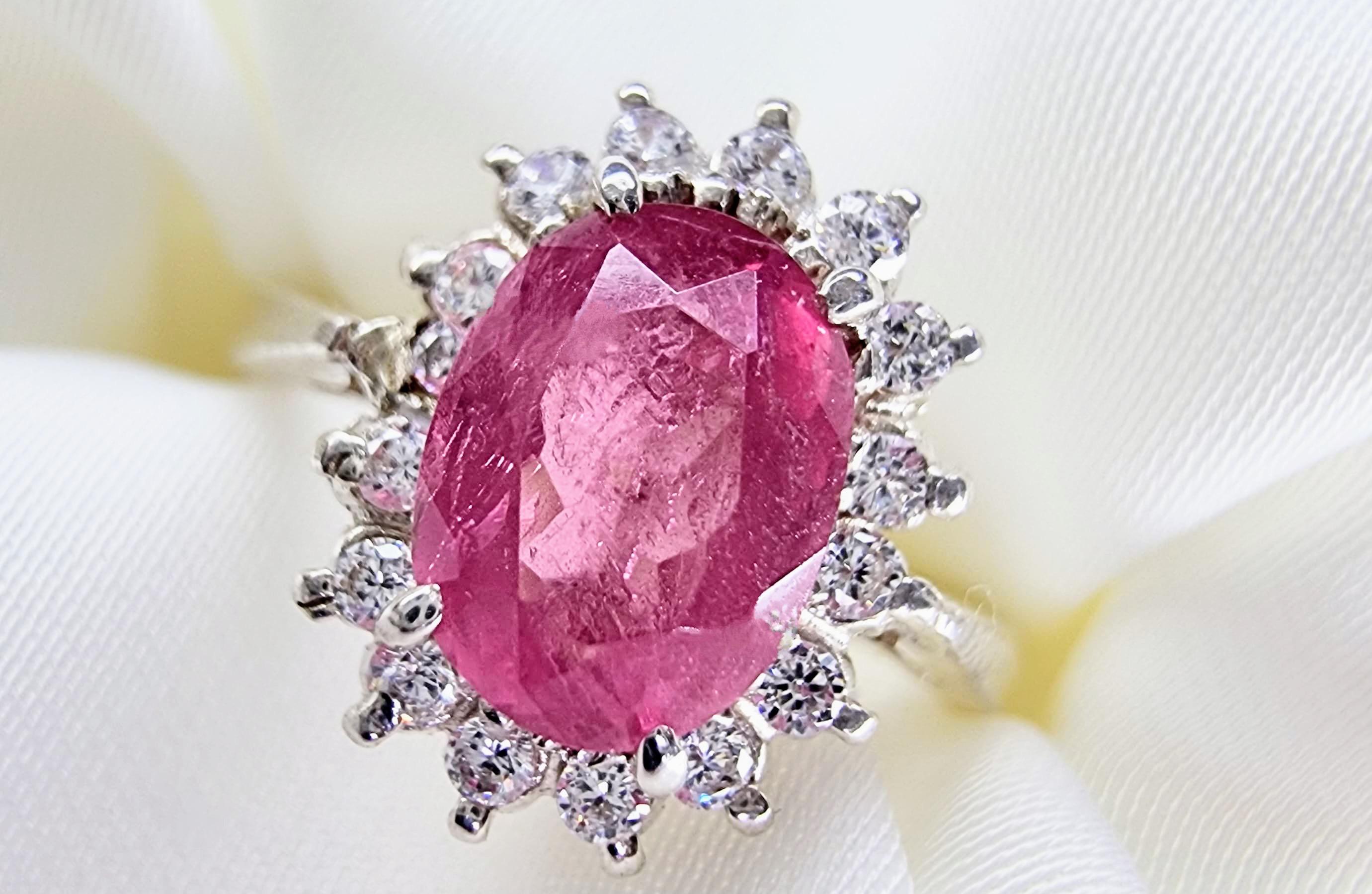 2ct Oval Pink Natural Tourmaline Princess Ring For Sale 1