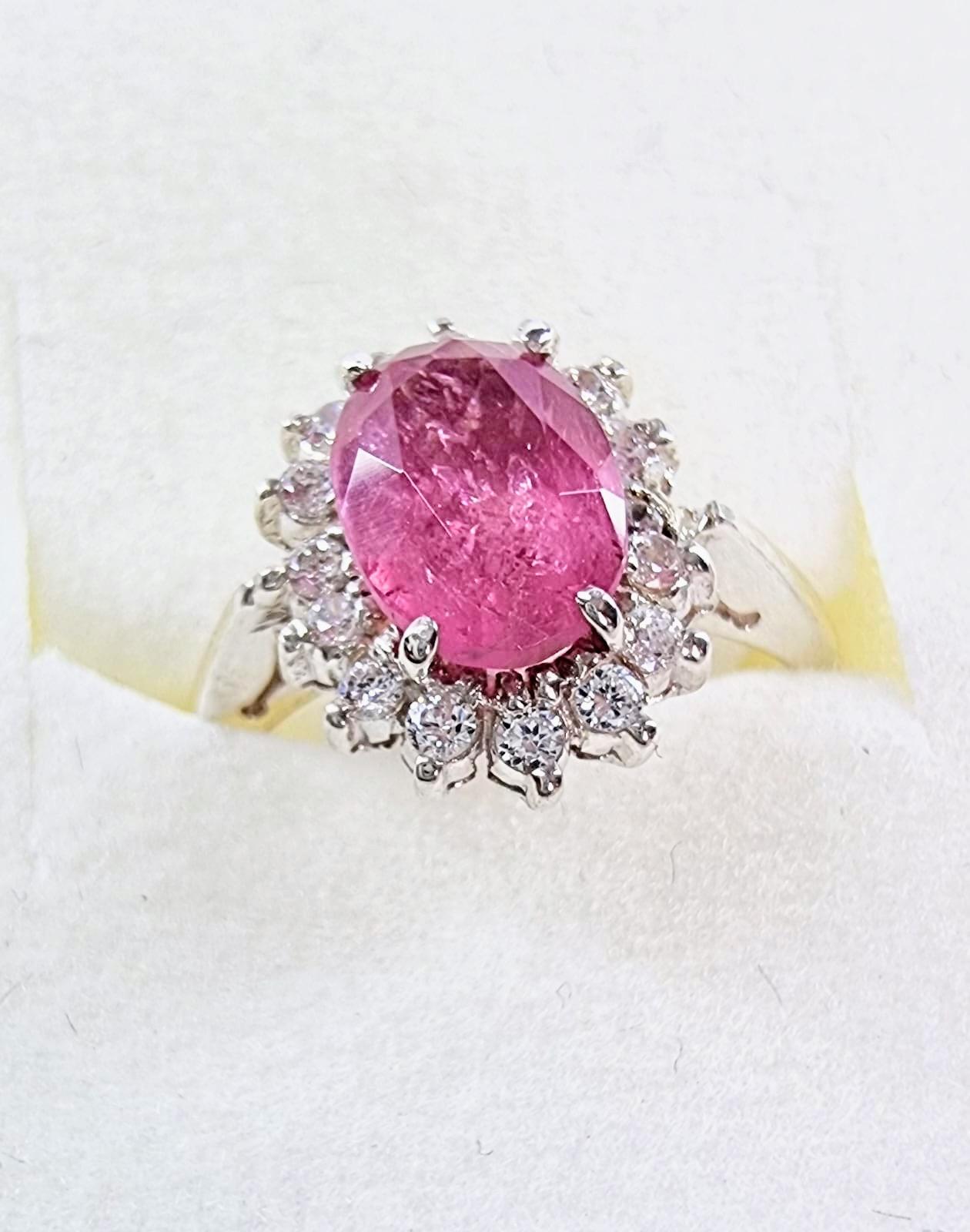 2ct Oval Pink Natural Tourmaline Princess Ring For Sale 2