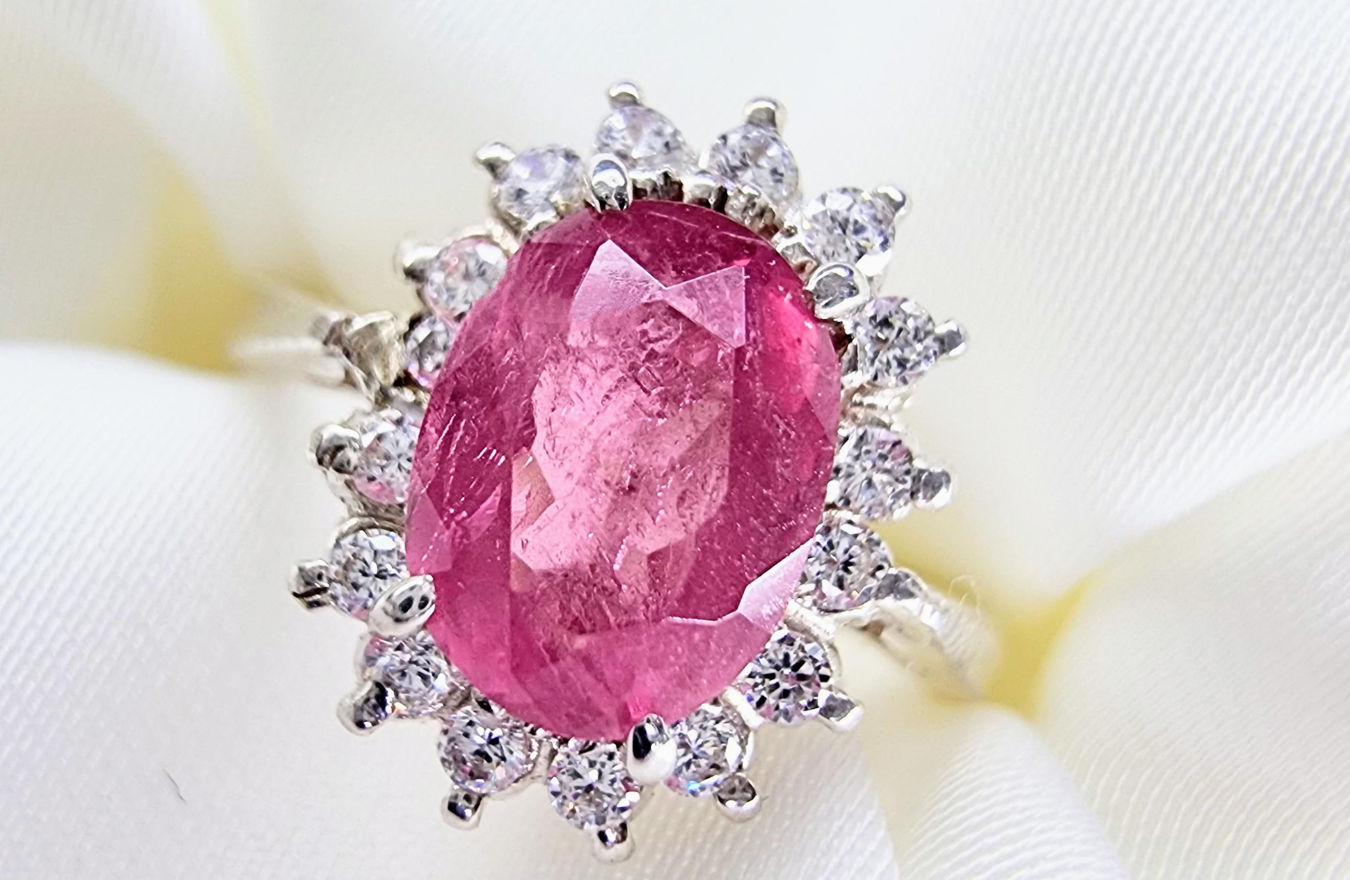 2ct Oval Pink Natural Tourmaline Princess Ring For Sale 3