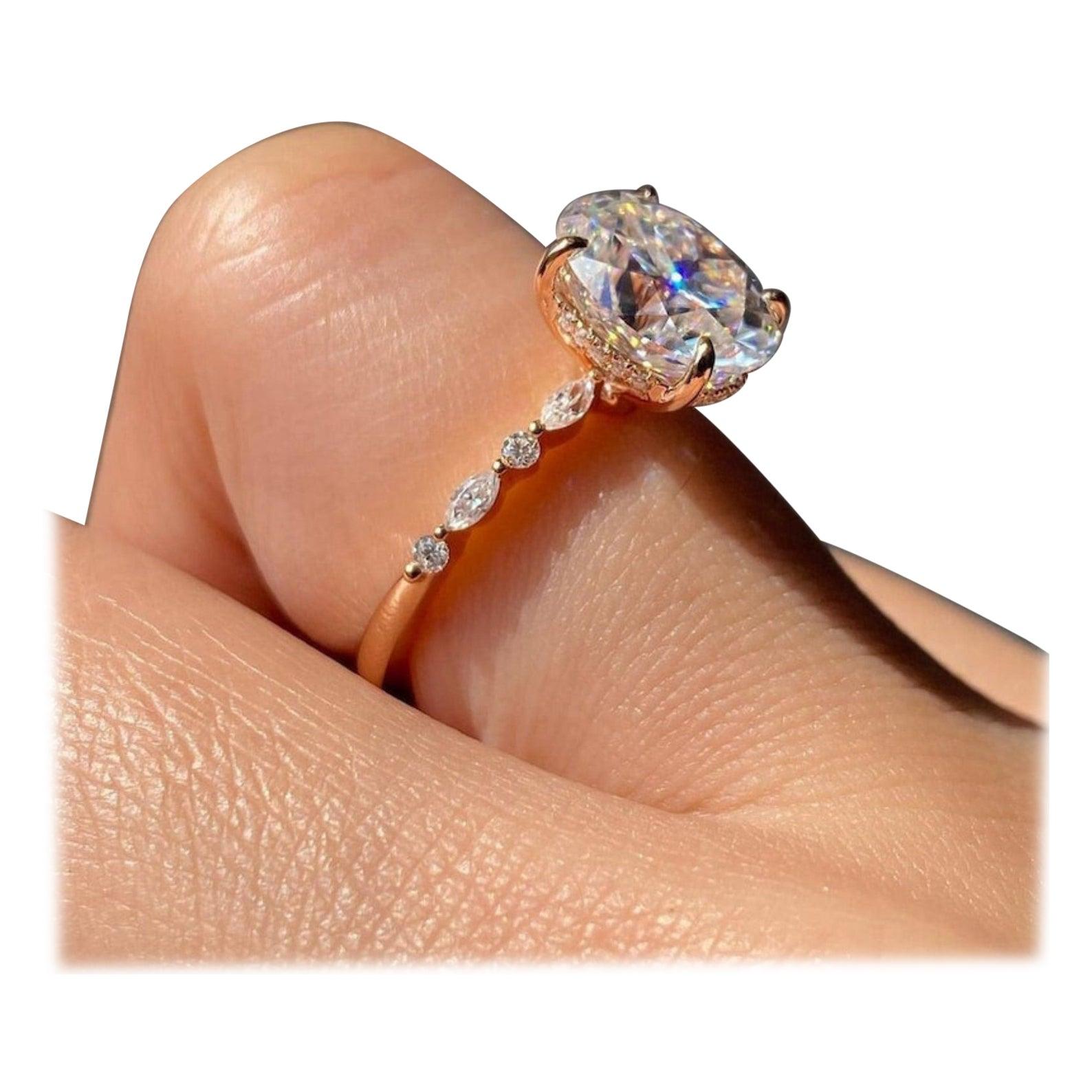 2Ct Oval Shape Moissanite Ring 925 Sterling Silver Solitaire Ring For Women.