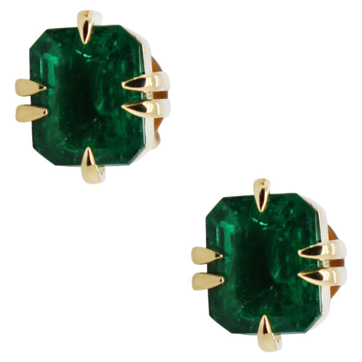 2ct pair of Emerald and 18k stud earrings  For Sale