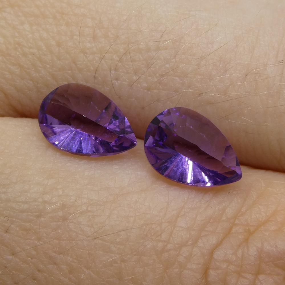 2ct Pear Amethyst 'Gloria' Fantasy/Fancy Cut Pair For Sale 5