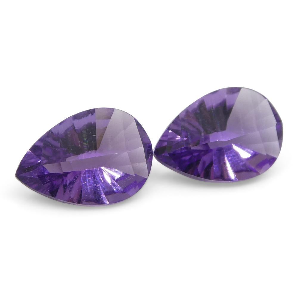 Brilliant Cut 2ct Pear Amethyst 'Gloria' Fantasy/Fancy Cut Pair For Sale