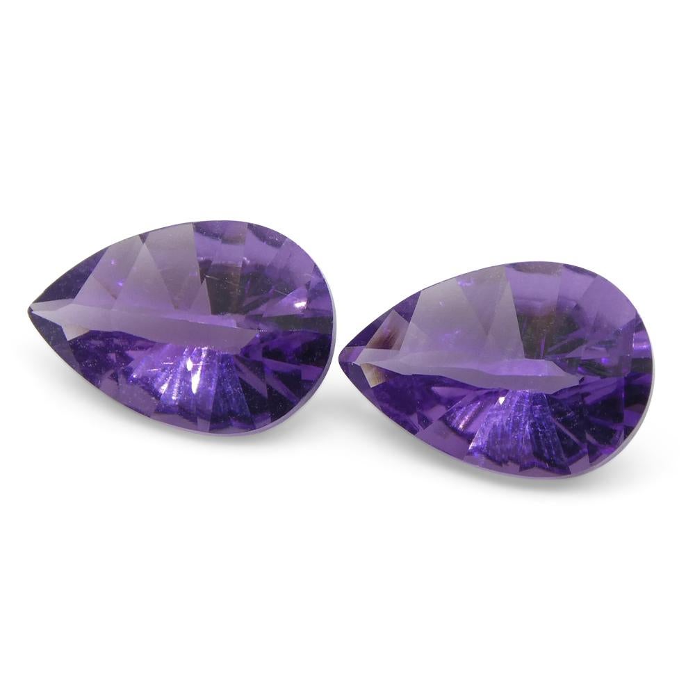 Women's or Men's 2ct Pear Amethyst 'Gloria' Fantasy/Fancy Cut Pair For Sale