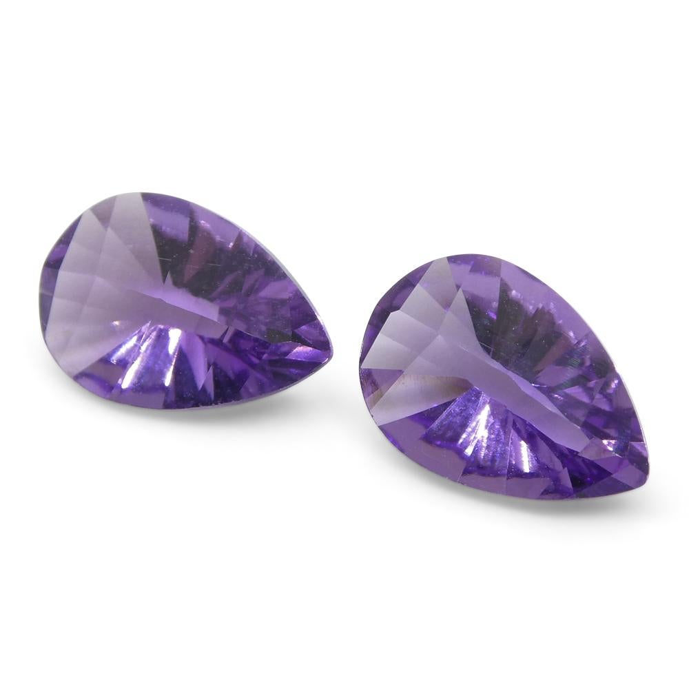 2ct Pear Amethyst 'Gloria' Fantasy/Fancy Cut Pair For Sale 1