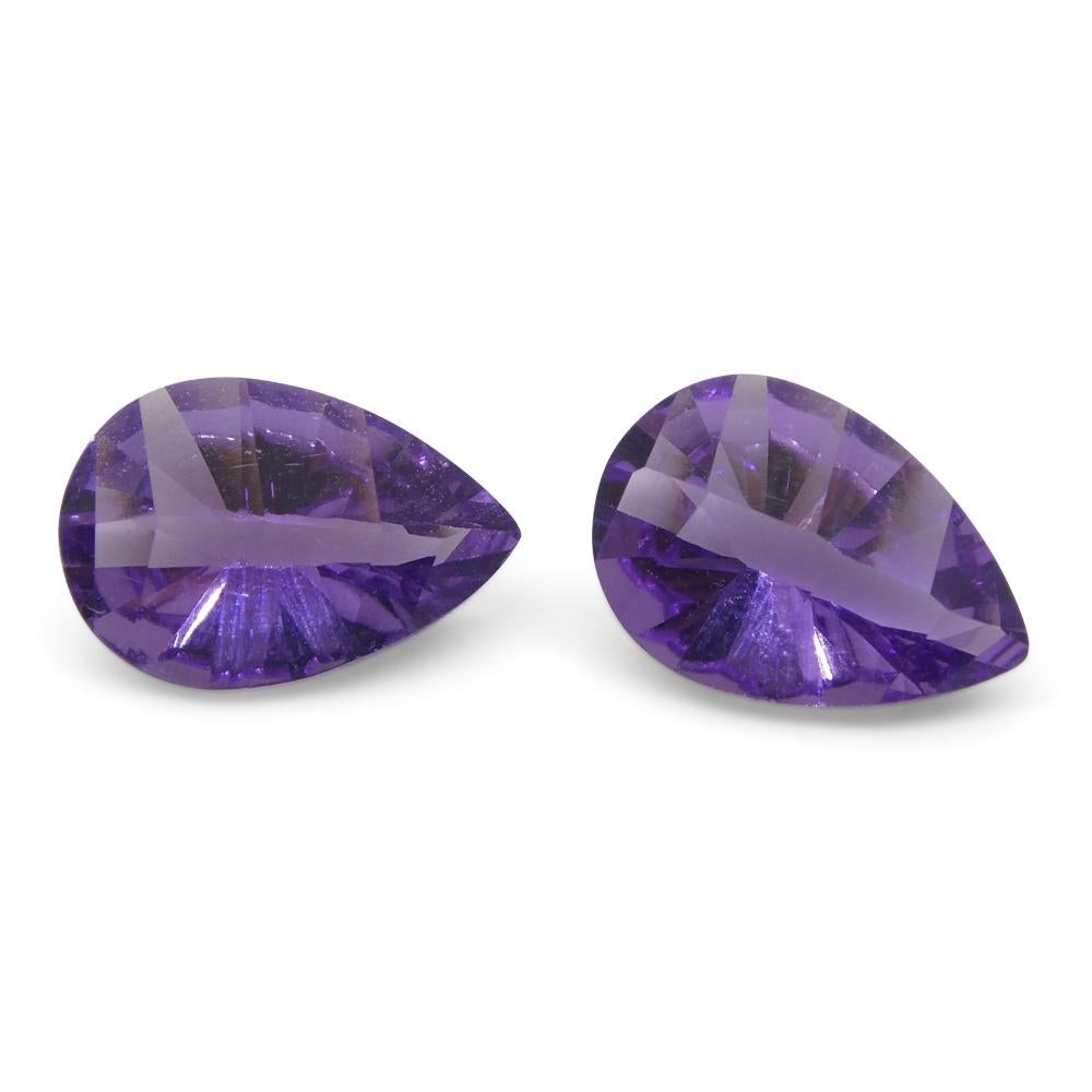 2ct Pear Amethyst 'Gloria' Fantasy/Fancy Cut Pair For Sale 2