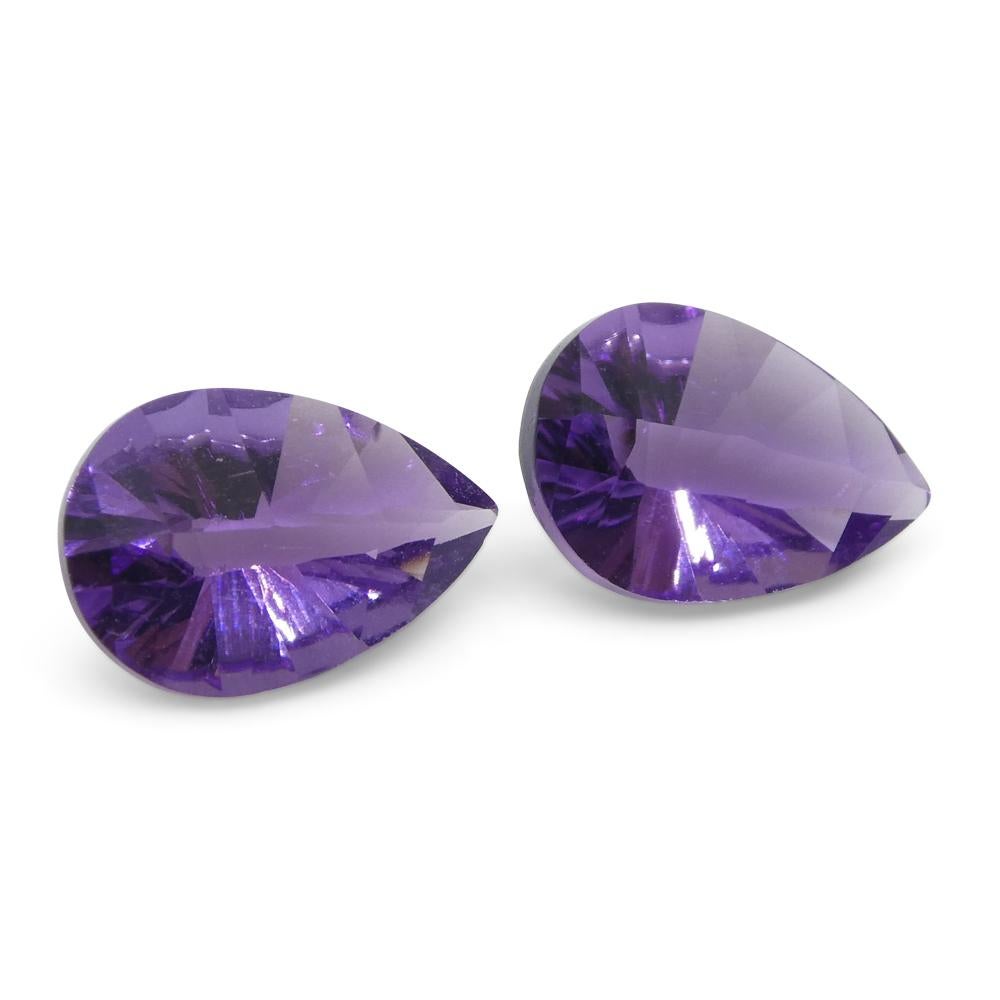 2ct Pear Amethyst 'Gloria' Fantasy/Fancy Cut Pair For Sale 3