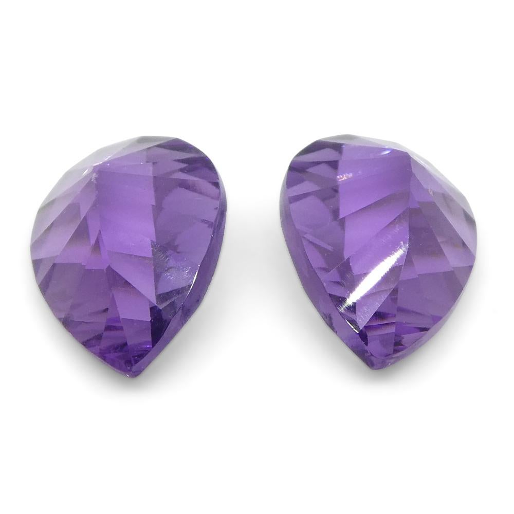 2ct Pear Amethyst 'Gloria' Fantasy/Fancy Cut Pair For Sale 4