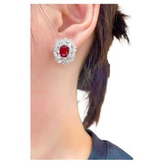 2ct Pigeon Blood Ruby Halo Stud Earrings with 2.30ct Diamonds in 18K White Gold