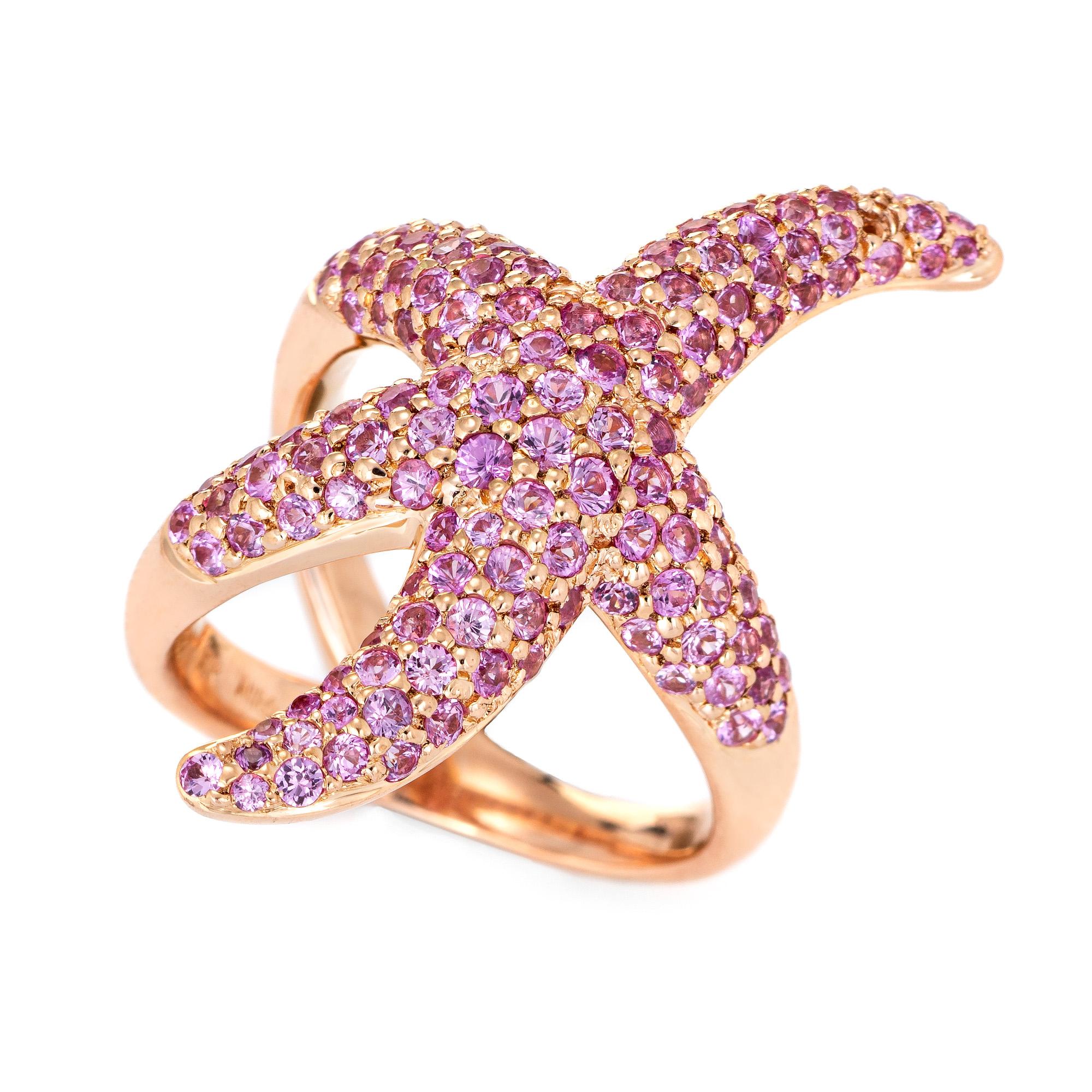 Eleganter Seesternring mit rosa Saphiren aus 18 Karat Roségold. 

Die rosa Saphire haben insgesamt 2 Karat. Die Saphire sind in ausgezeichnetem Zustand und frei von Rissen oder Absplitterungen. 

Die rosa Saphire sind in die Seesternfassung