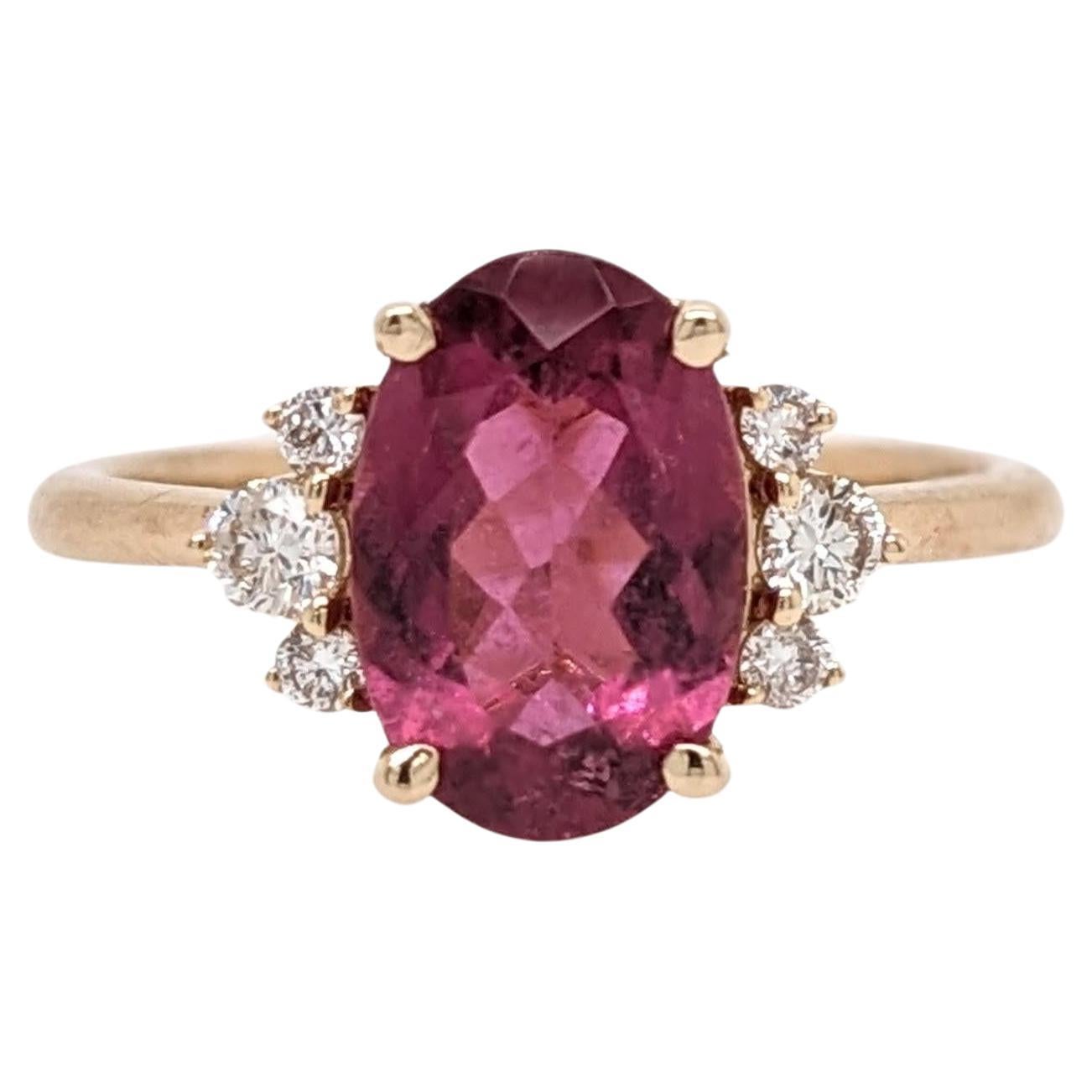 2ct Pink Tourmaline Ring w Earth Mined Diamonds in Solid 14K Yellow Gold OV 10x7