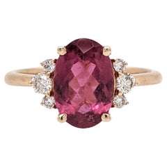 Anillo de turmalina rosa de 2 ct con diamantes extraídos de la tierra en oro amarillo macizo de 14 quilates OV 10x7