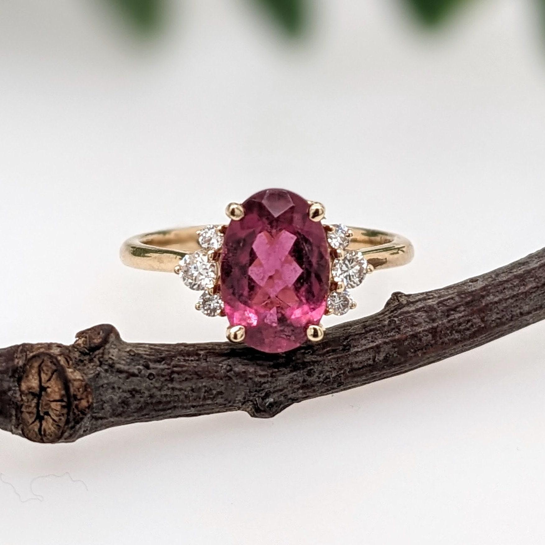 Bague en or jaune 14 carats avec tourmaline rose 2 carats et diamants extraits de la terre OV 10x7 Neuf - En vente à Columbus, OH