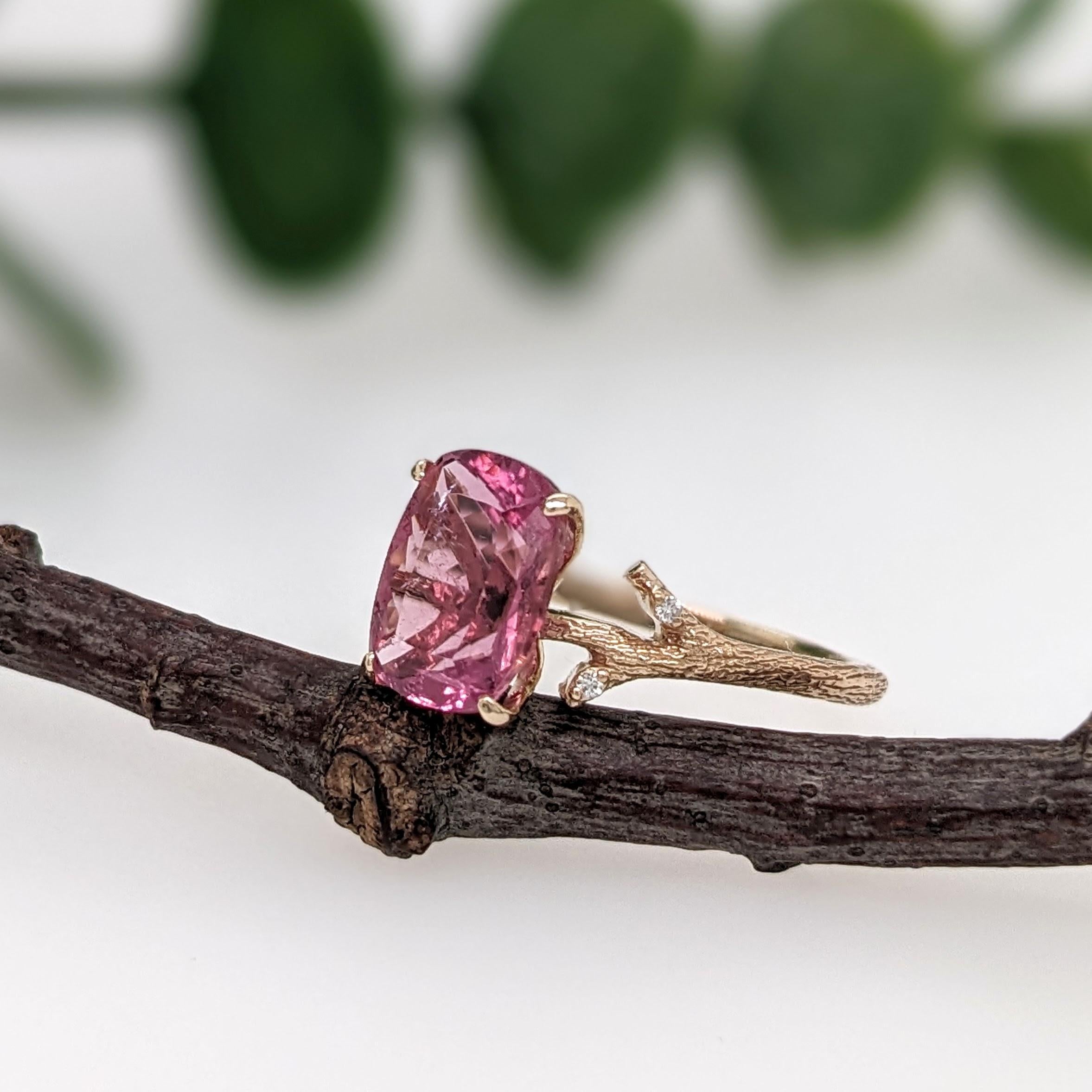 Modern 2ct Pink Tourmaline Ring w Natural Diamonds in Solid 14k Gold Cushion 8.5x7mm