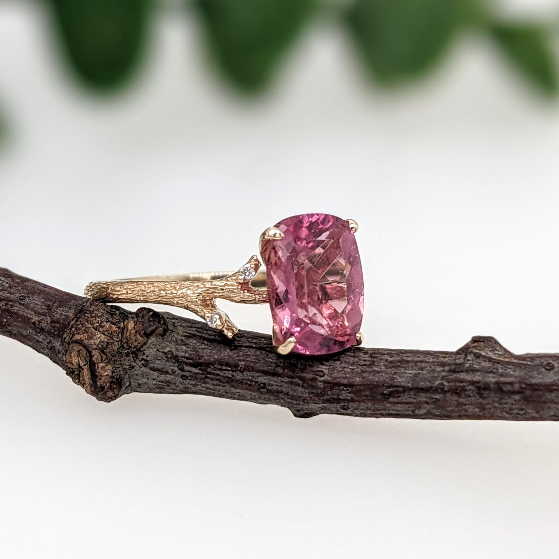 Cushion Cut 2ct Pink Tourmaline Ring w Natural Diamonds in Solid 14k Gold Cushion 8.5x7mm