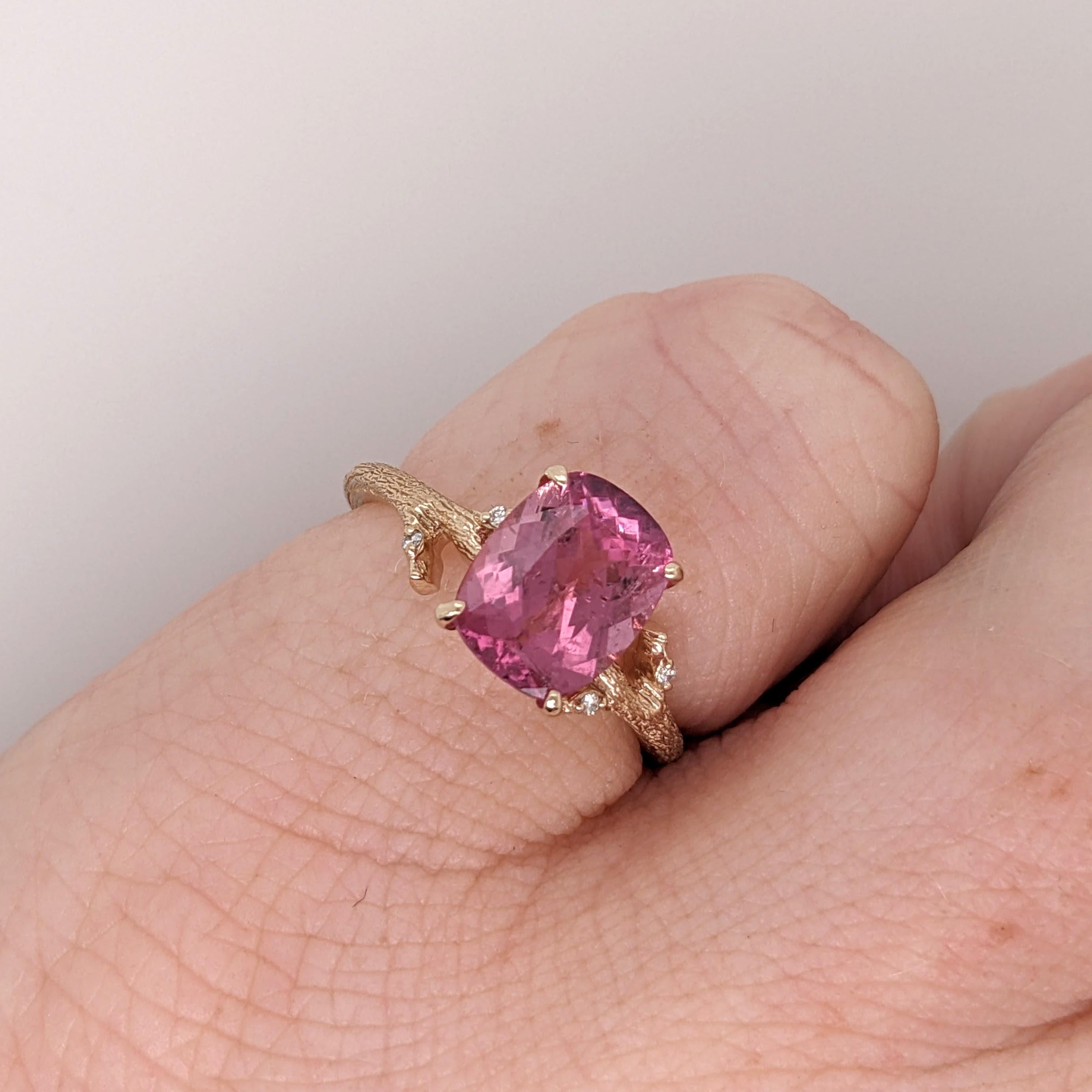 2ct Pink Tourmaline Ring w Natural Diamonds in Solid 14k Gold Cushion 8.5x7mm In New Condition In Columbus, OH