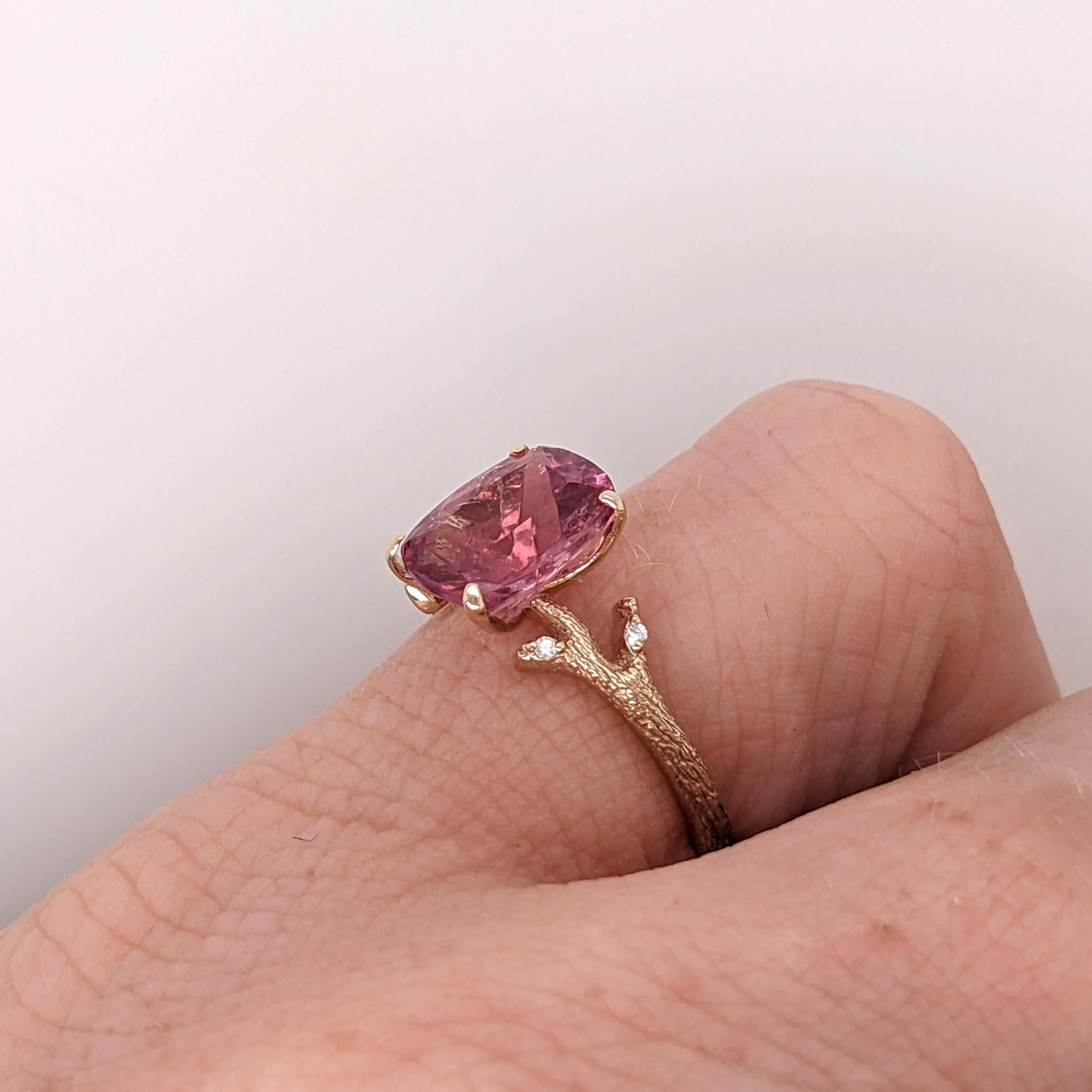 Women's 2ct Pink Tourmaline Ring w Natural Diamonds in Solid 14k Gold Cushion 8.5x7mm