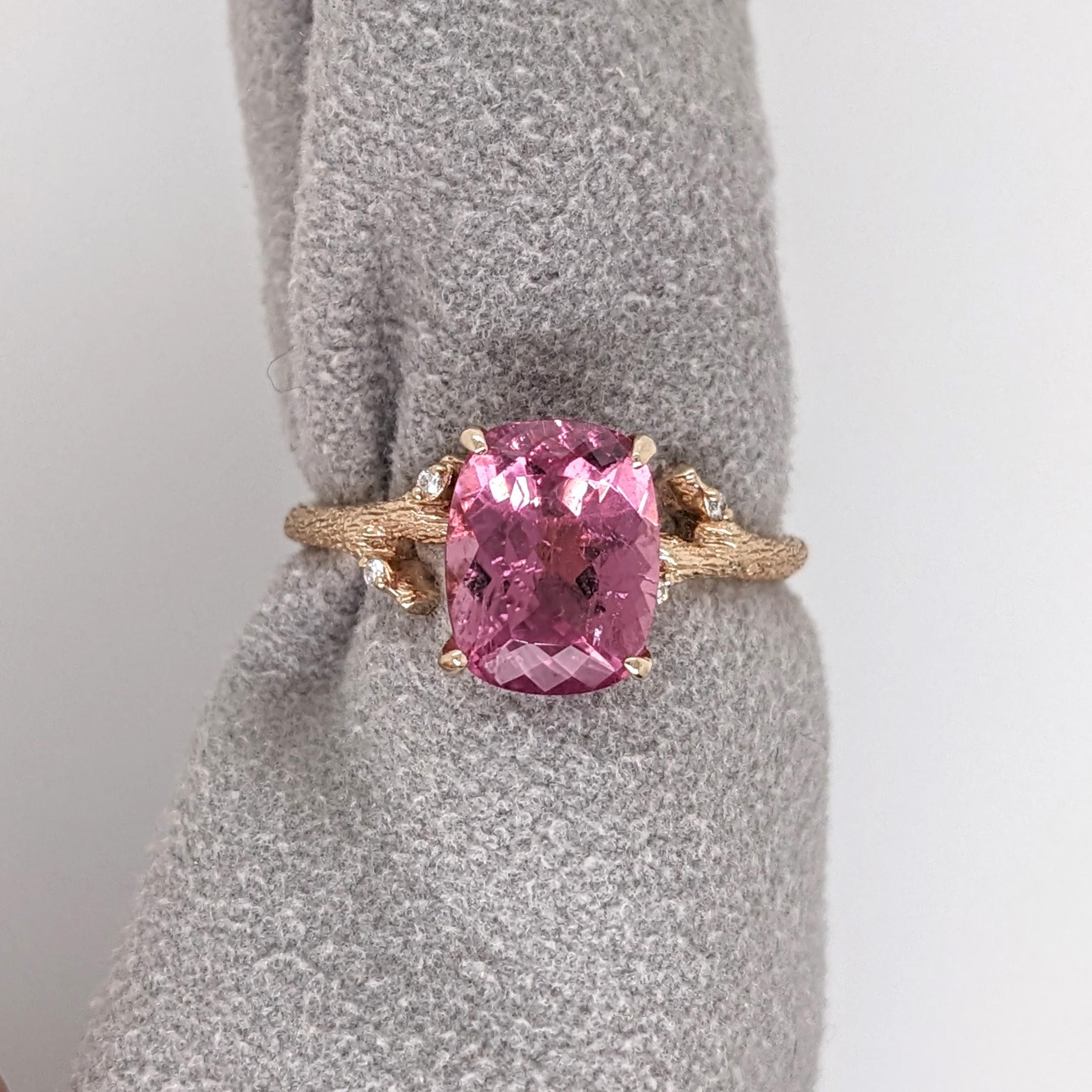 2ct Pink Tourmaline Ring w Natural Diamonds in Solid 14k Gold Cushion 8.5x7mm 1