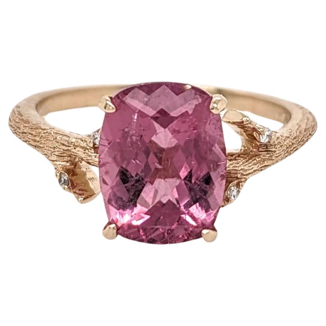 2ct Pink Tourmaline Ring w Natural Diamonds in Solid 14k Gold Cushion 8.5x7mm