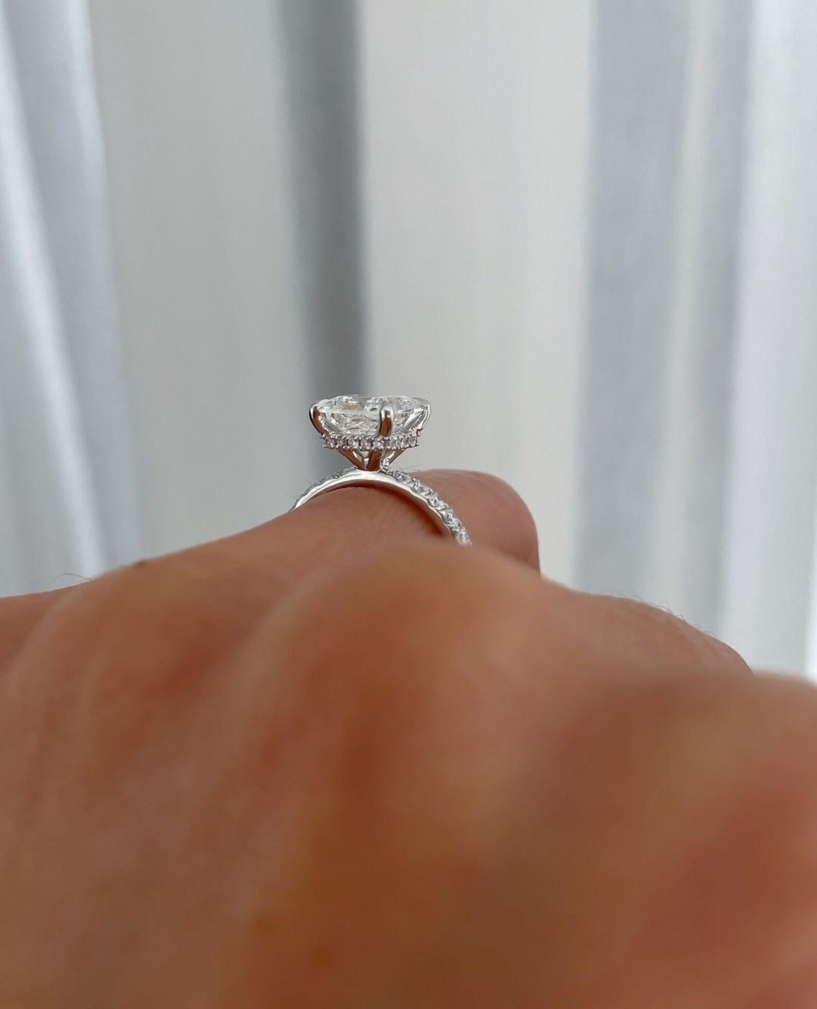 Art Deco 2CT Princess Cut Moissanite Hidden Halo Engagement Ring 925 Sterling Silver Ring For Sale