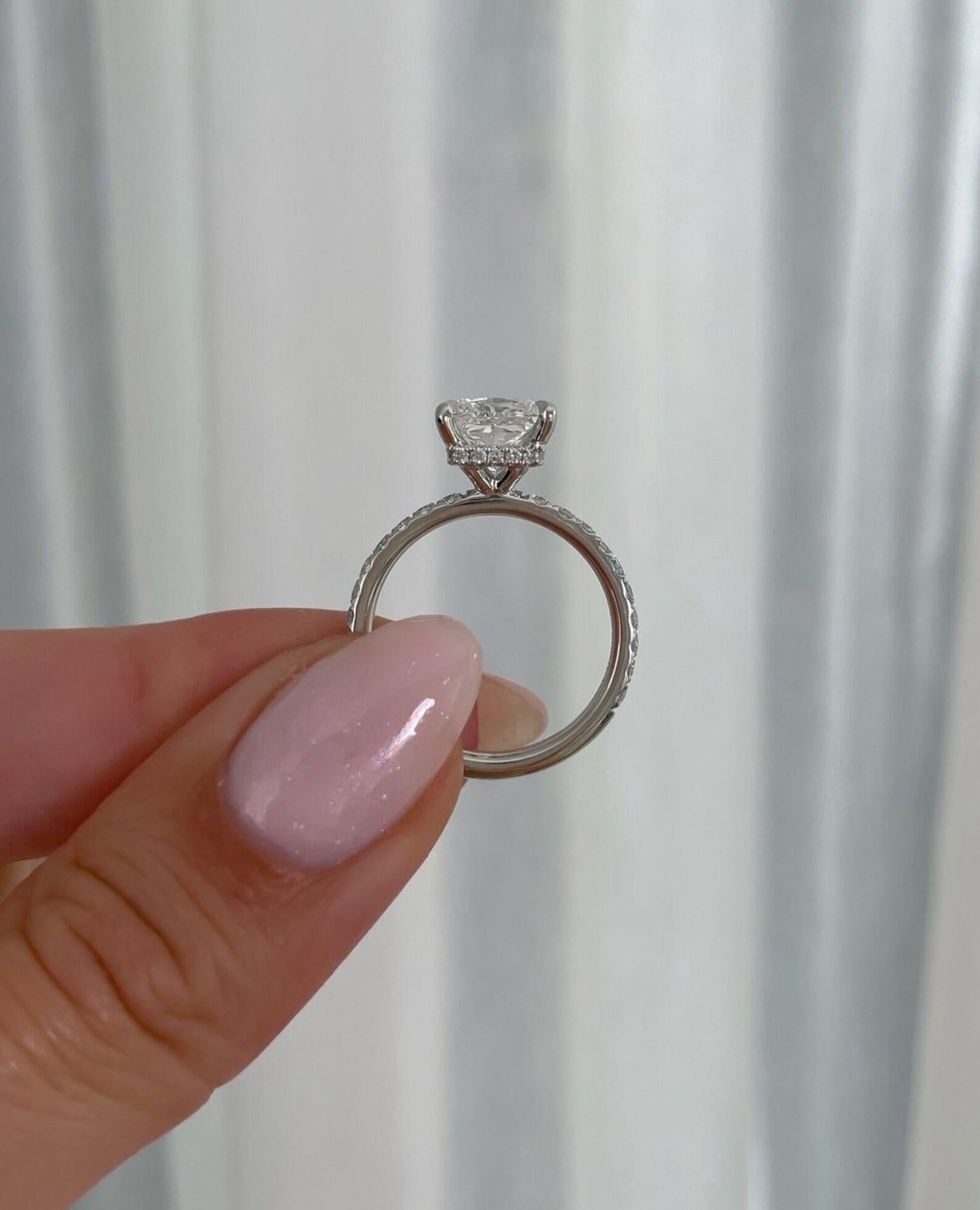 Women's or Men's 2CT Princess Cut Moissanite Hidden Halo Engagement Ring 925 Sterling Silver Ring For Sale