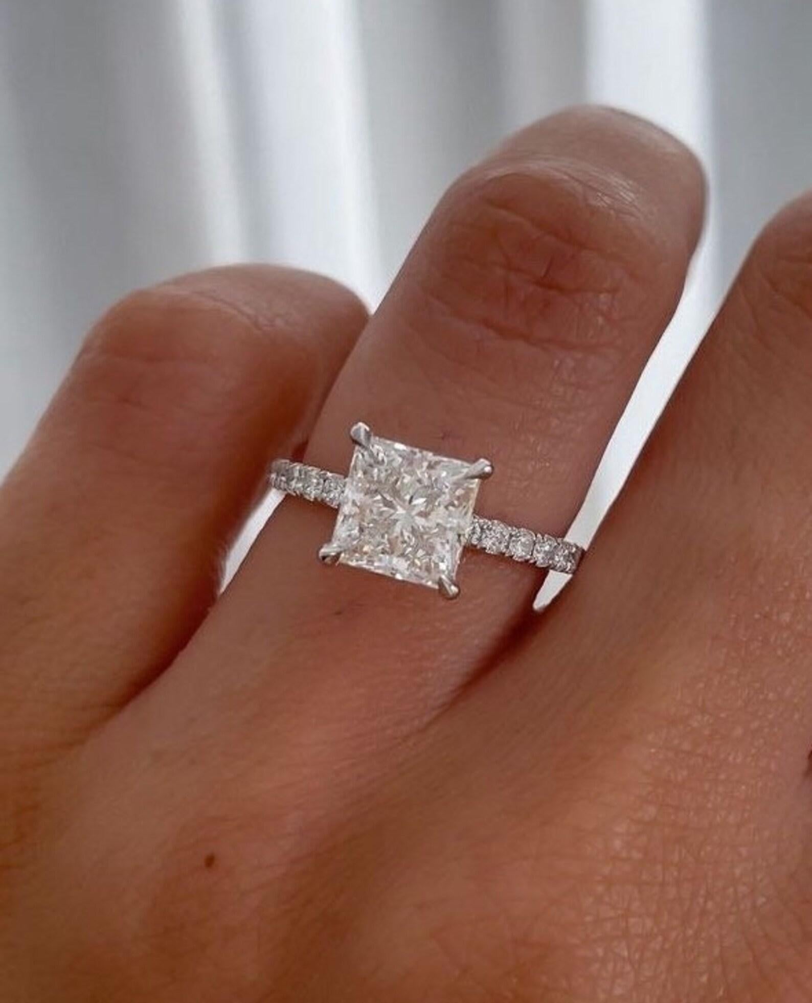 2CT Princess Cut Moissanite Hidden Halo Engagement Ring 925 Sterling Silver Ring For Sale 1