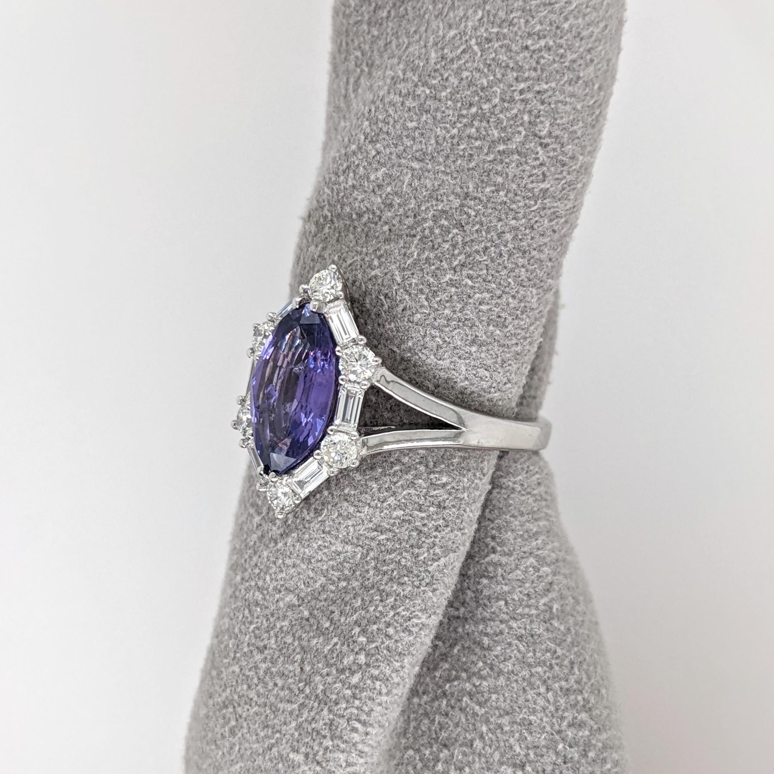 Modern 2ct Purple Sapphire Ring w Earth Mined Diamonds in Solid 14K Gold MQ 11x6.5mm For Sale
