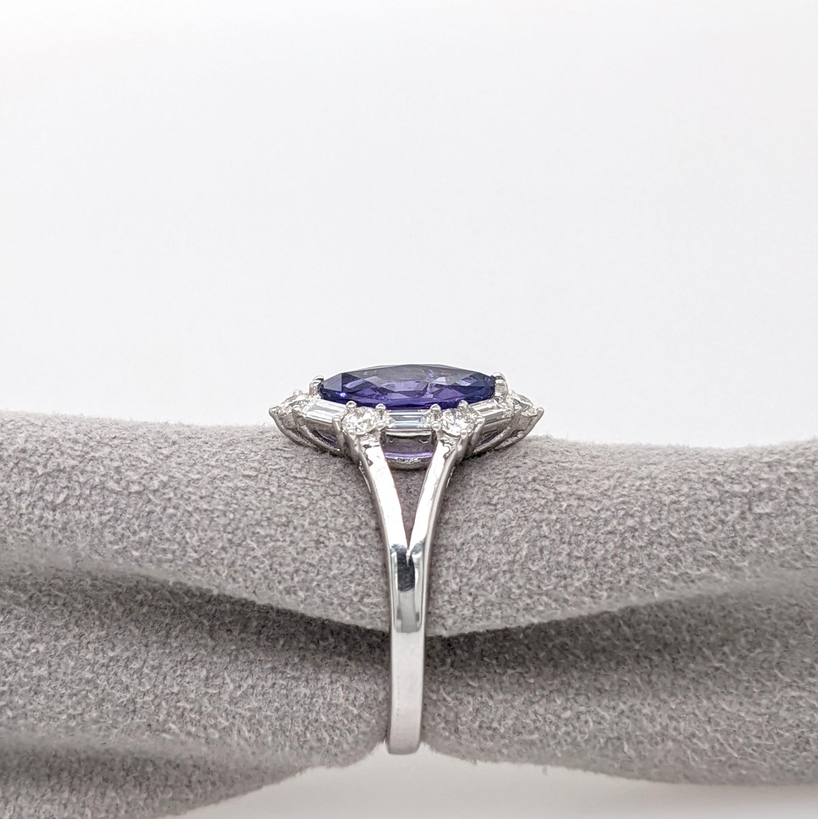 Marquise Cut 2ct Purple Sapphire Ring w Earth Mined Diamonds in Solid 14K Gold MQ 11x6.5mm For Sale