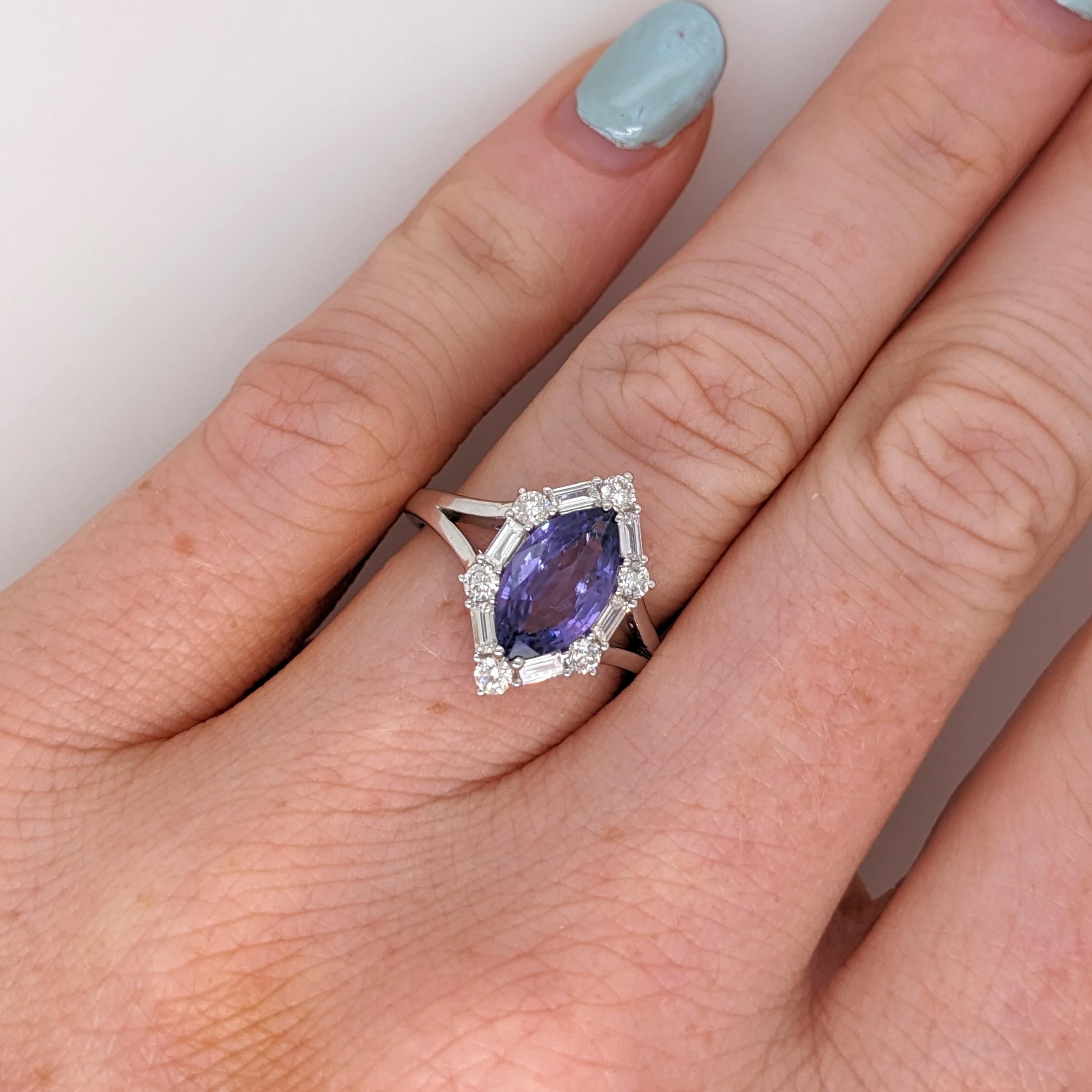 2ct Purple Sapphire Ring w Earth Mined Diamonds in Solid 14K Gold MQ 11x6.5mm In New Condition For Sale In Columbus, OH