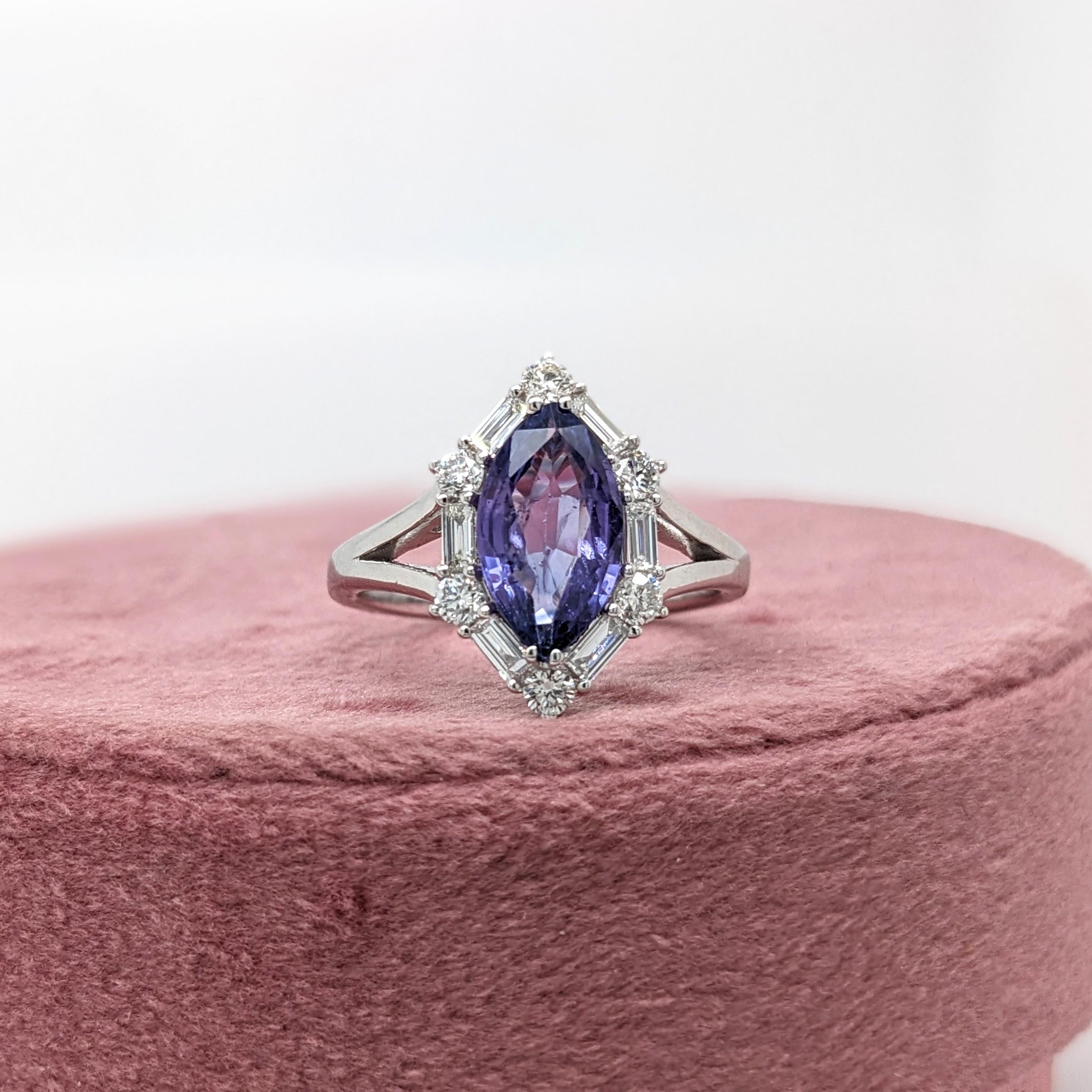 2ct Purple Sapphire Ring w Earth Mined Diamonds in Solid 14K Gold MQ 11x6.5mm For Sale 1