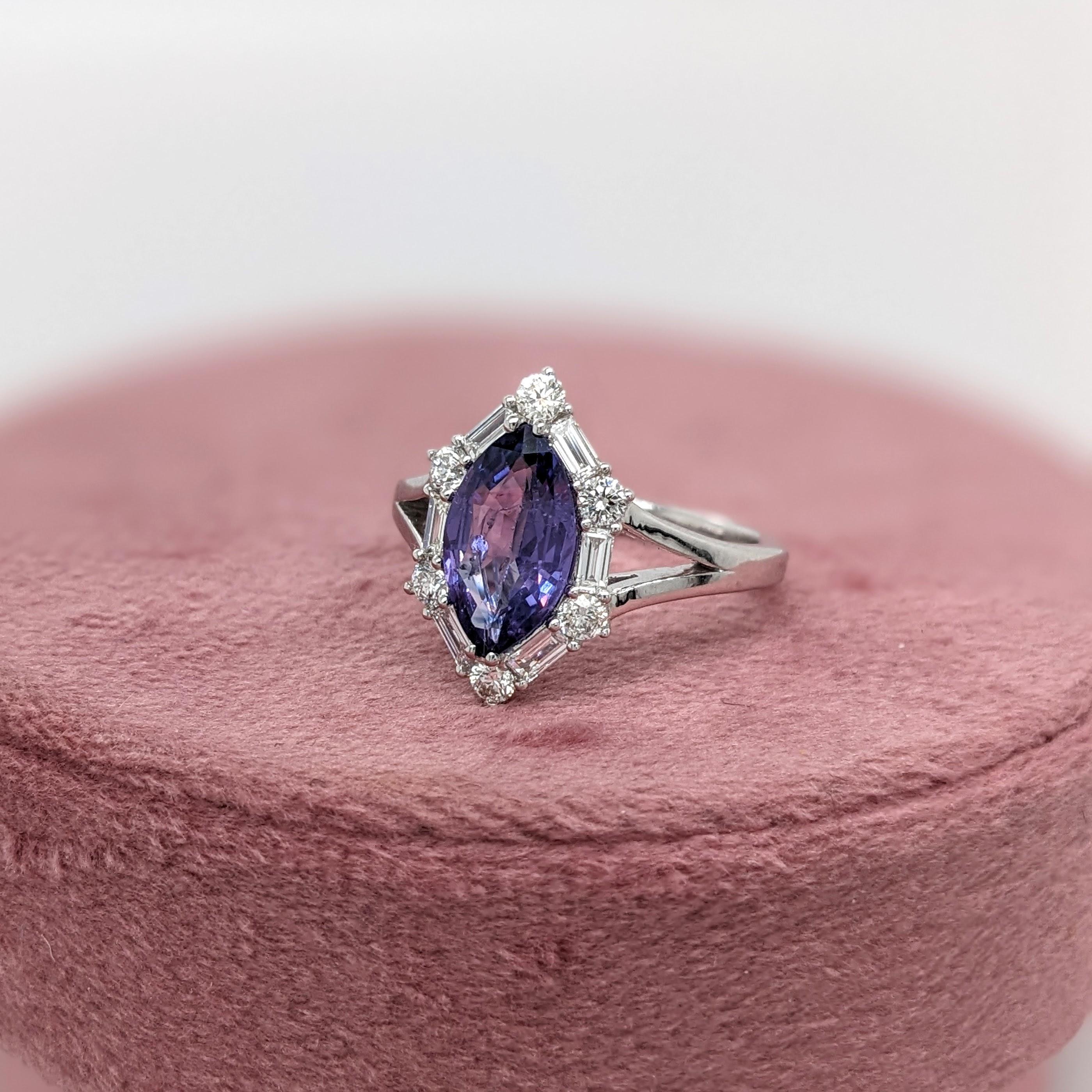 2ct Purple Sapphire Ring w Earth Mined Diamonds in Solid 14K Gold MQ 11x6.5mm For Sale 2