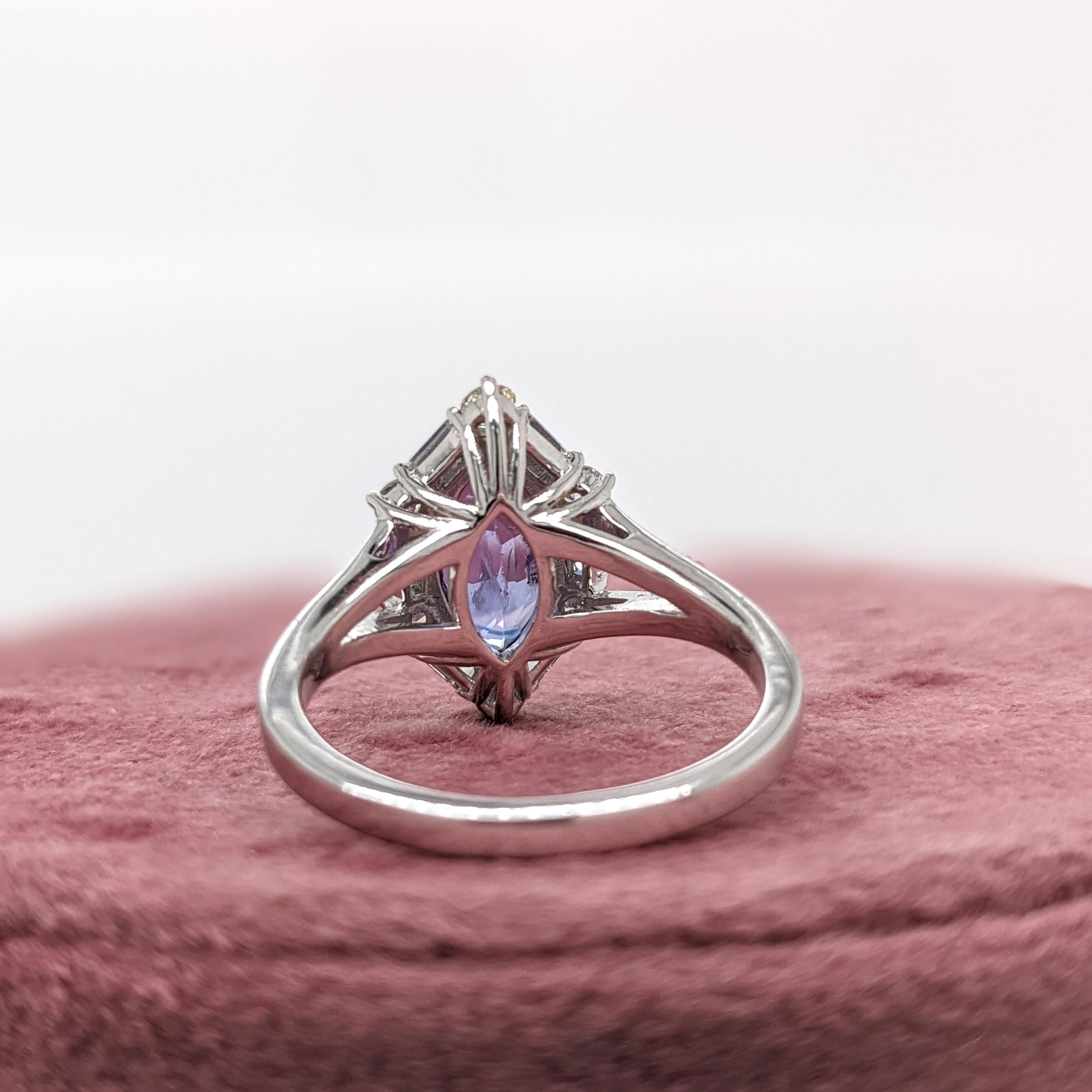 2 Karat lila Saphir Ring mit erdfarbenen Diamanten aus massivem 14 Karat Gold MQ 11x6,5 mm im Angebot 3