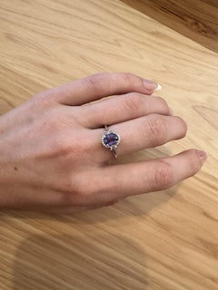 2ct Purple Sapphire Ring with Earth Mined Diamond Halo: Solid 14K Gold, 7x6mm
