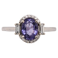 2ct Purple Sapphire Ring with Earth Mined Diamond Halo: Solid 14K Gold, 7x6mm