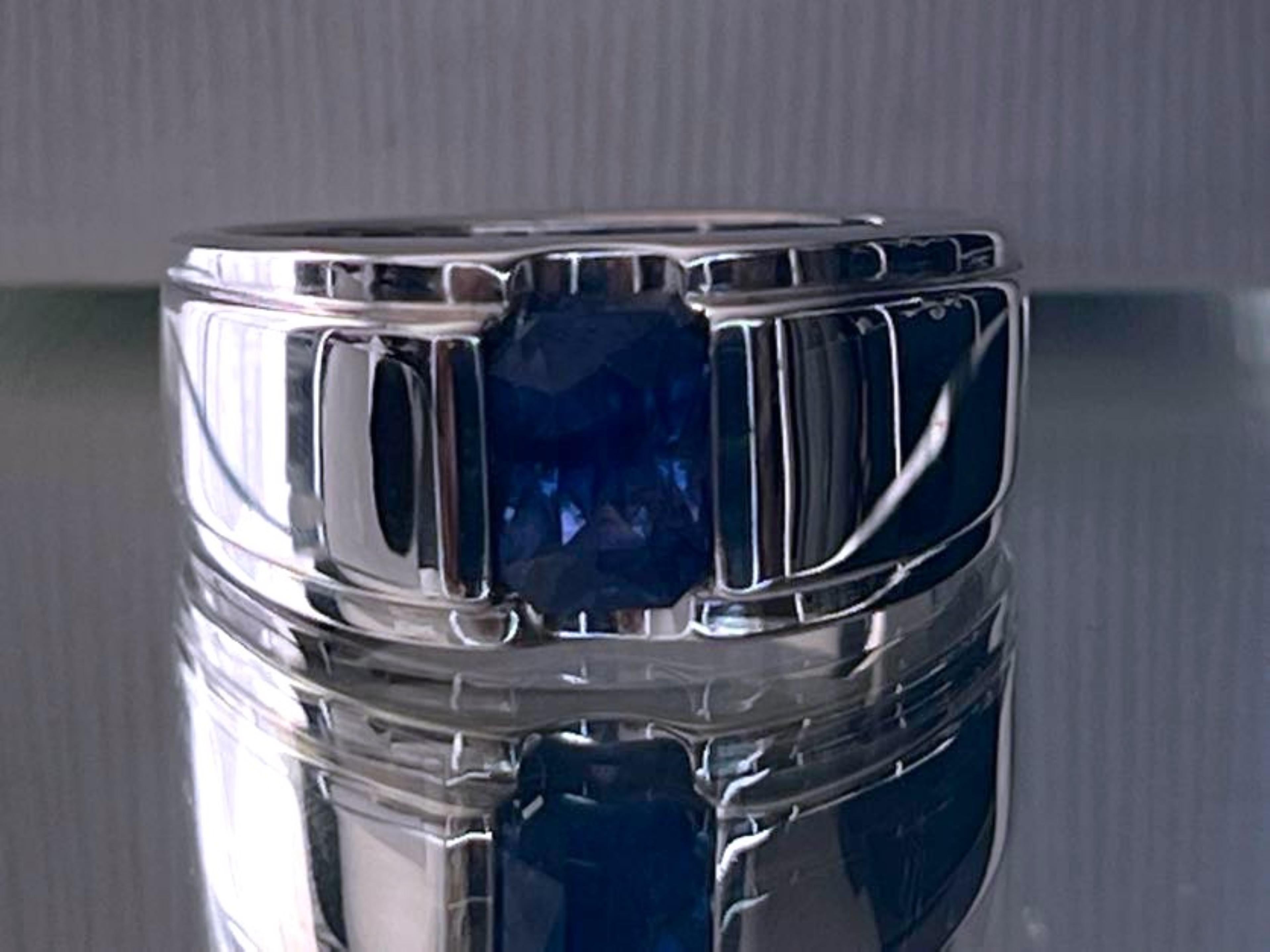 2ct Rectangular Natural Blue Sapphire Dome Platinum Sterling Silver Ring For Sale 6
