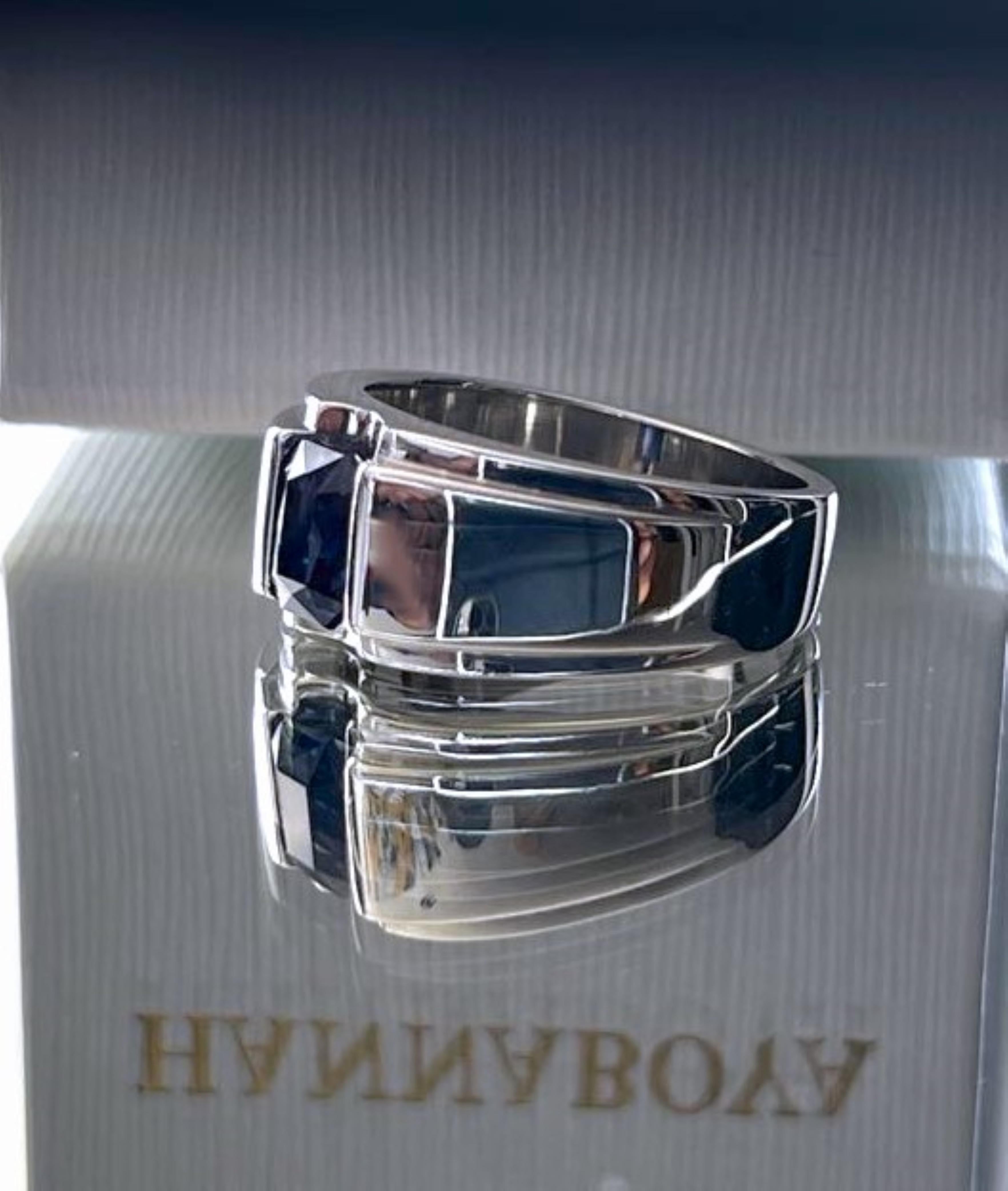 Women's or Men's 2ct Rectangular Natural Blue Sapphire Dome Platinum Sterling Silver Ring For Sale